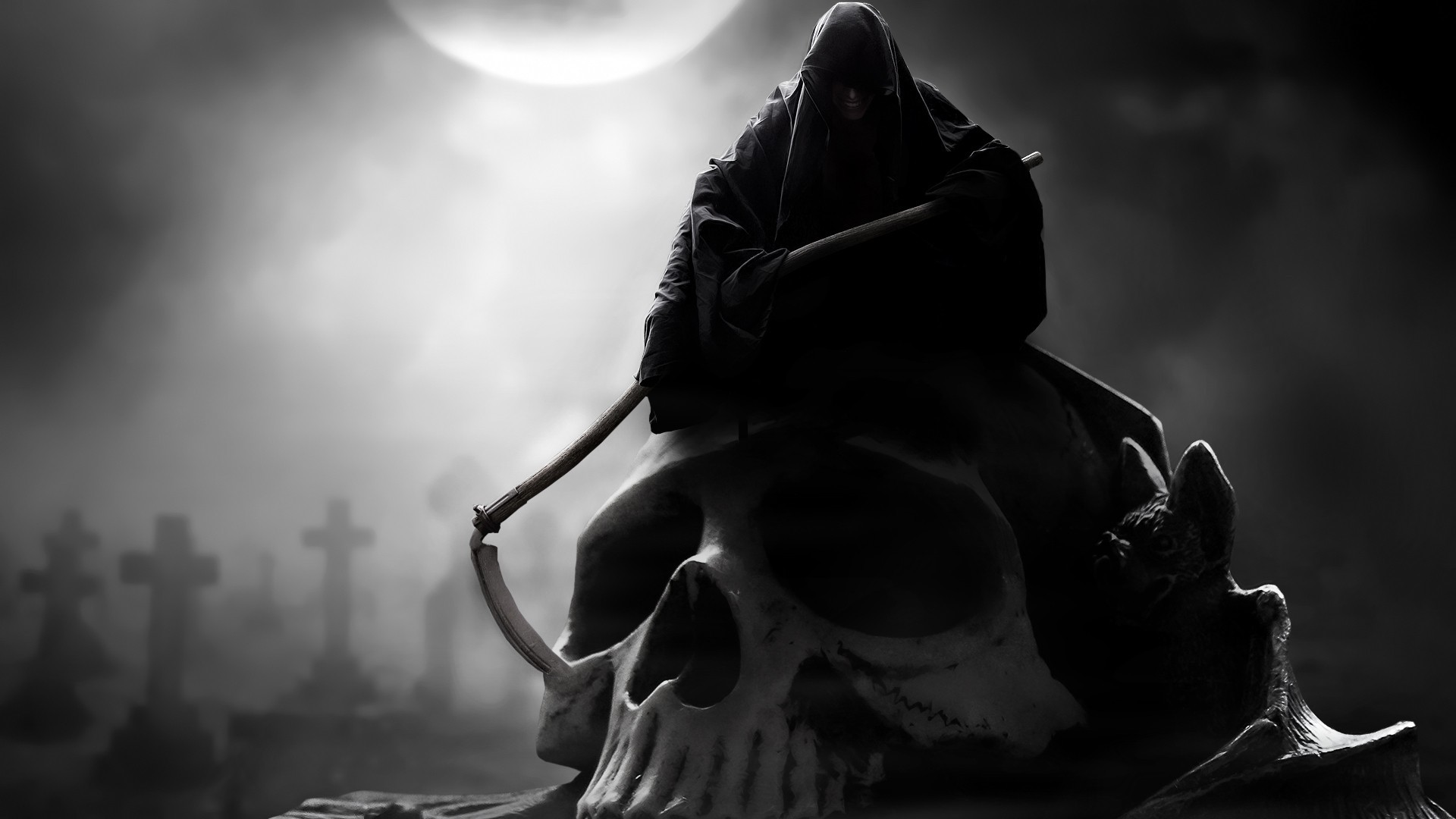 1920x1080 Cemetery Death Fog Grim Reapers Nighttime Scythe Skulls ...