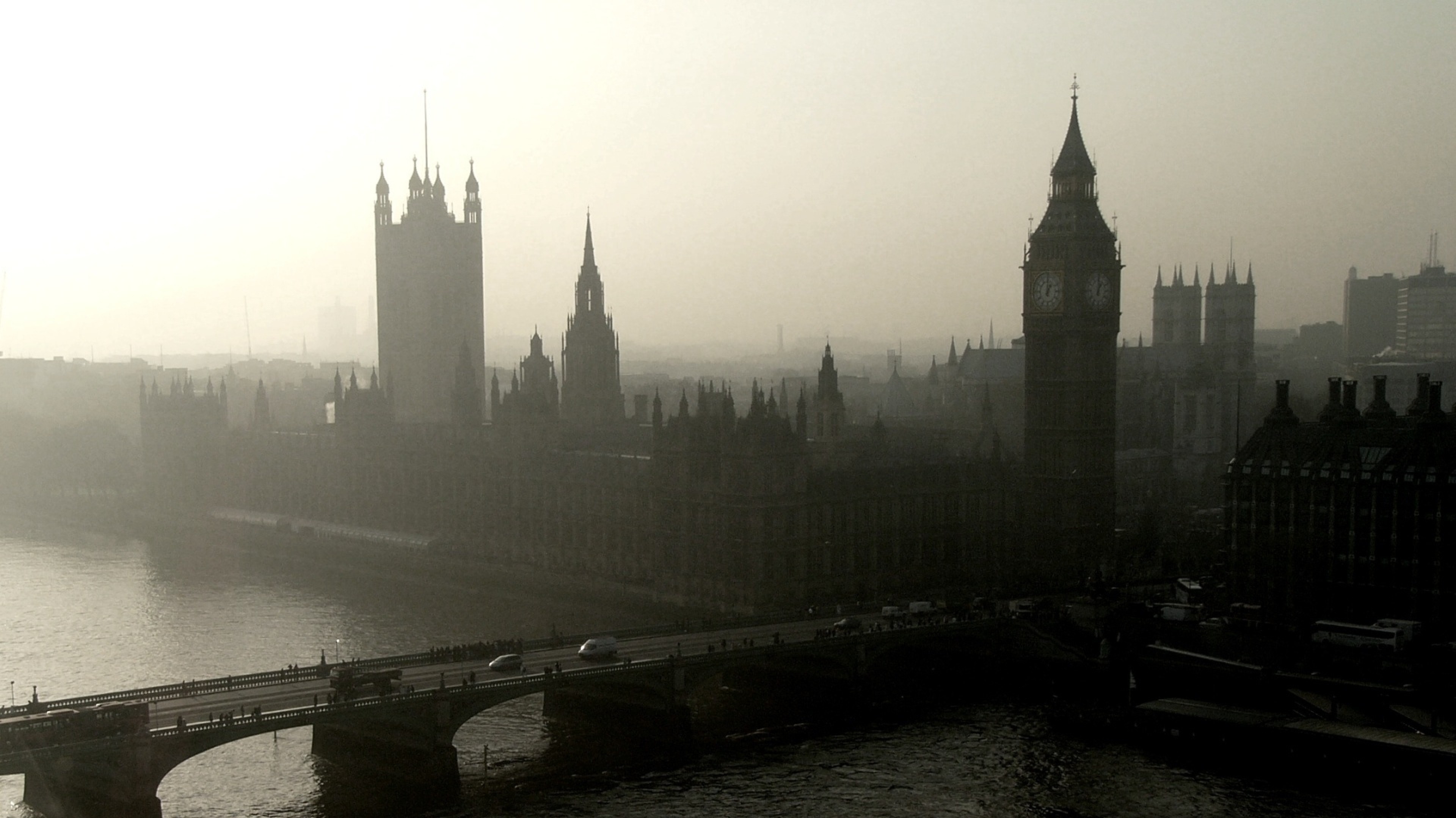 3840x2160 Preview wallpaper panorama, city, london, westminster palace, bridge,  river, thames