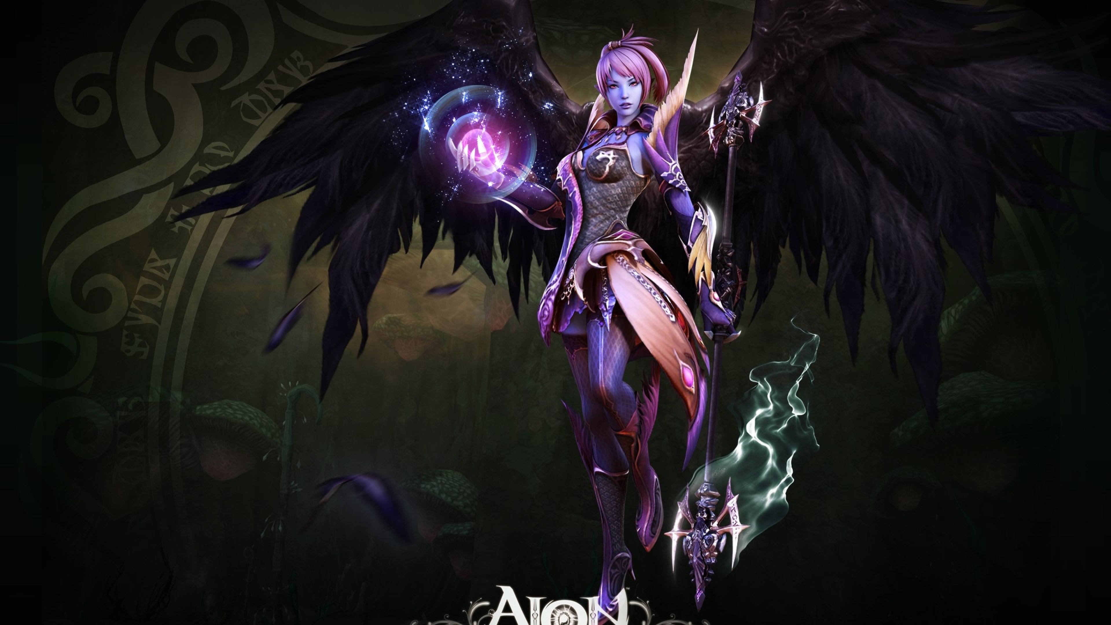 3840x2160  Wallpaper aion the tower of eternity, girl, staff, magic, dress