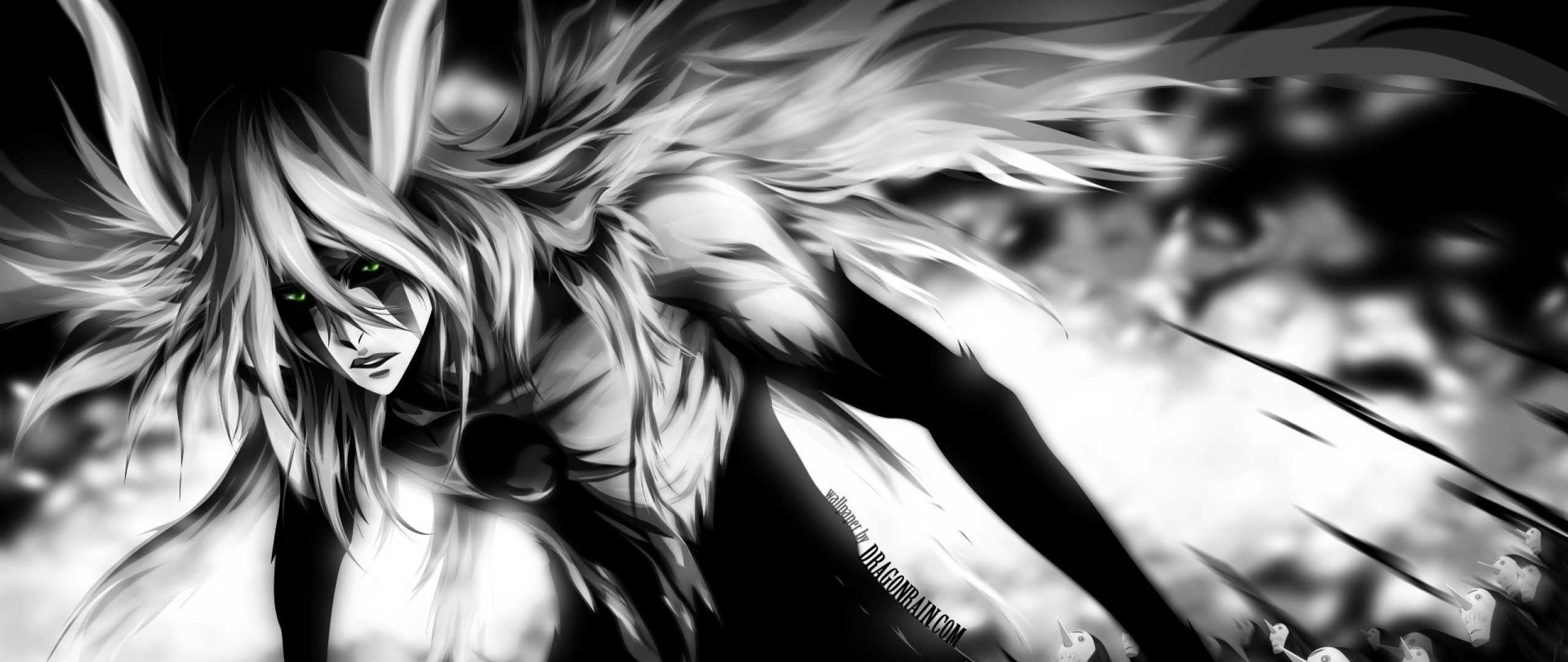 2560x1080  Wallpaper anime, ulquiorra, gillian, black and white, background