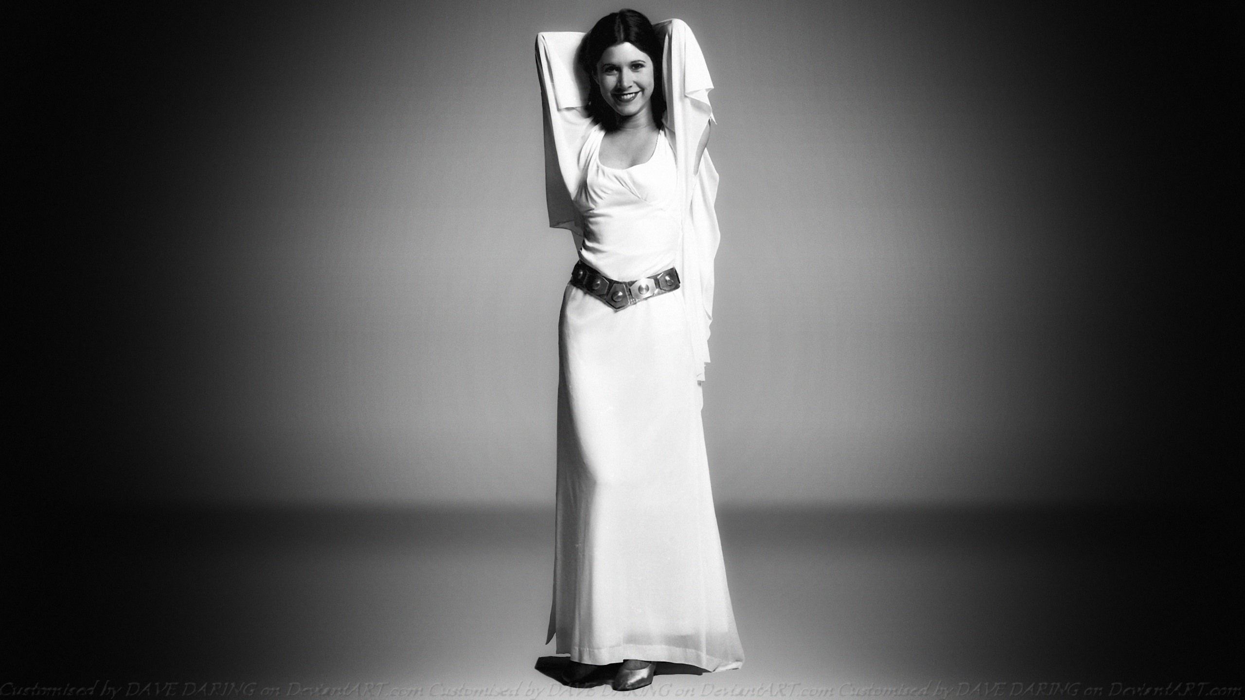 2560x1440 Carrie Fisher Women Arms Up Princess Leia Actress