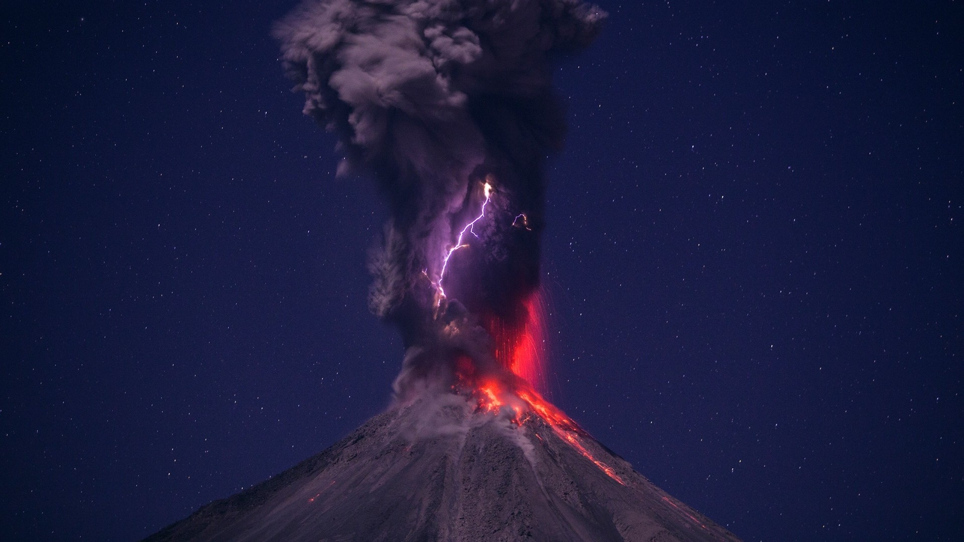 1920x1080 Preview wallpaper volcano, eruption, lightning, sky 