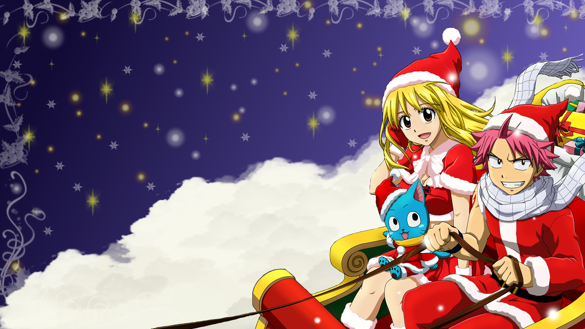 1920x1080 Anime - Fairy Tail Lucy Heartfilia Natsu Dragneel Happy (Fairy Tail) Christmas  Wallpaper