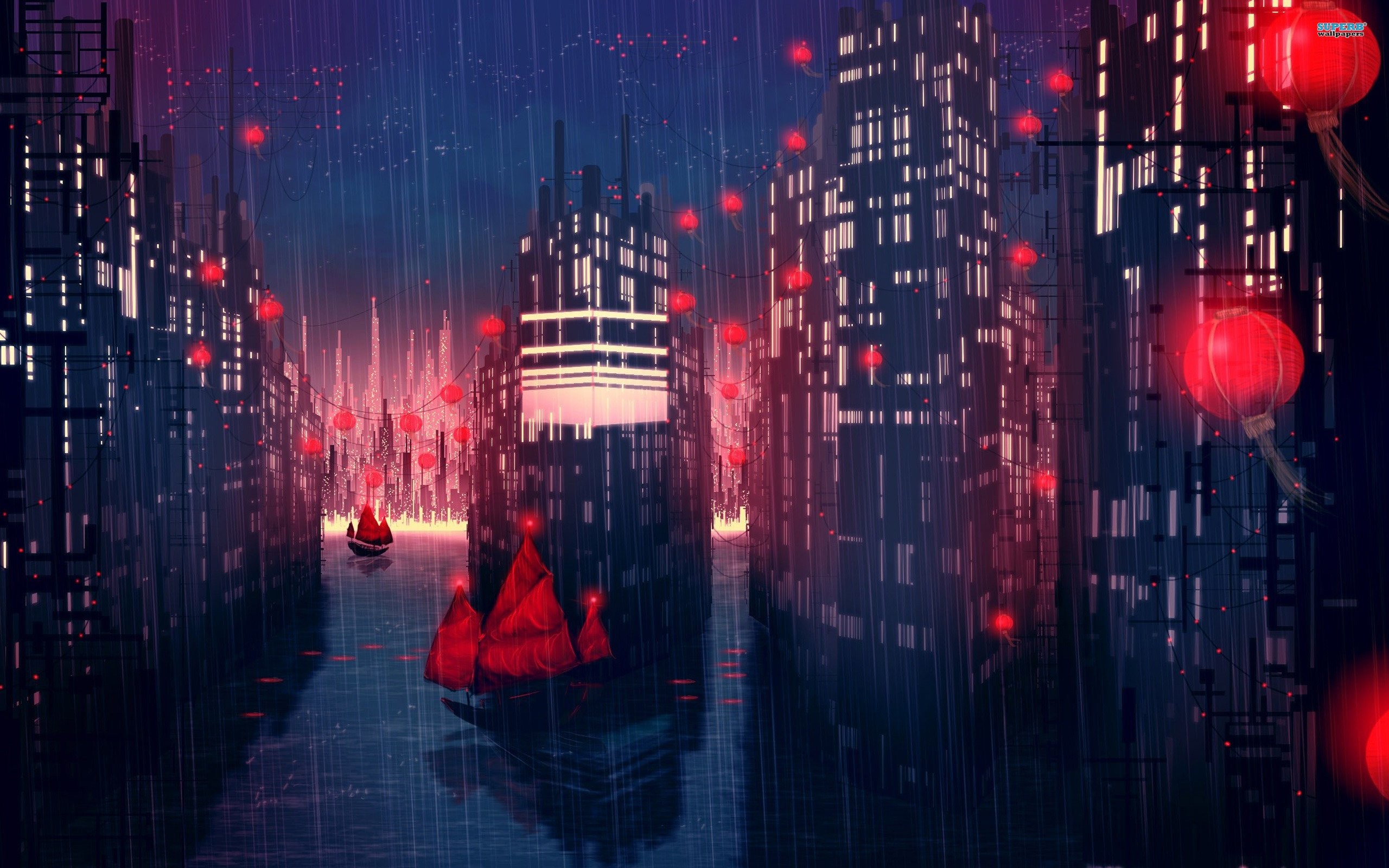 2560x1600 Rain City Wallpaper Background