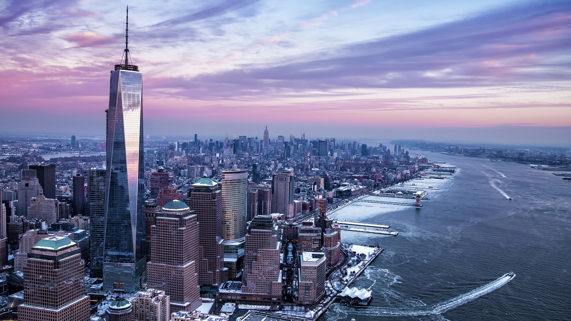 1920x1080 New York City, City, USA, Freedom Tower, Manhattan, Hudson River, Winter,  River, One World Trade Center Wallpapers HD / Desktop and Mobile Backgrounds