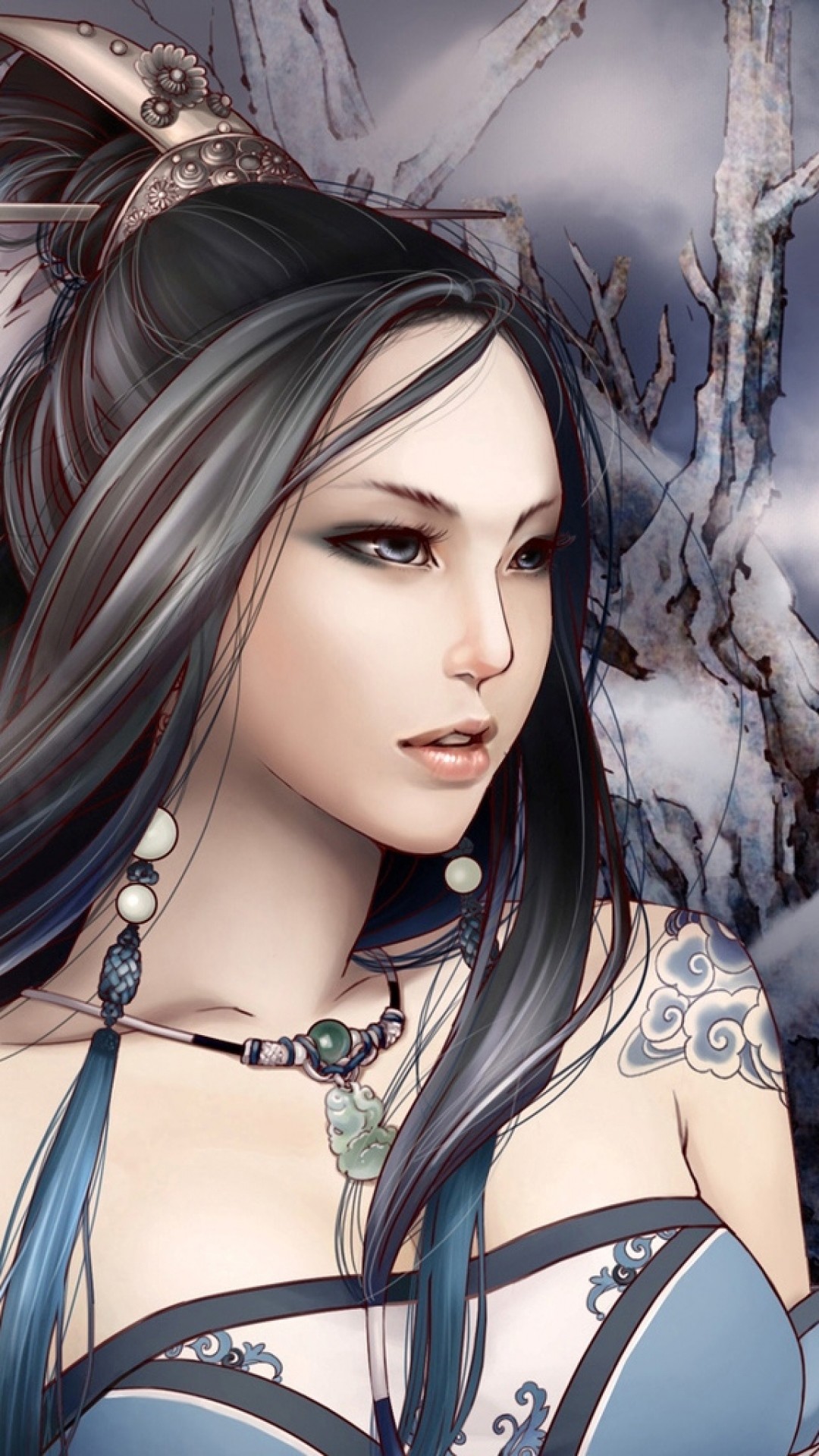 1080x1920  Wallpaper girl, warrior, wind, winter, fantasy