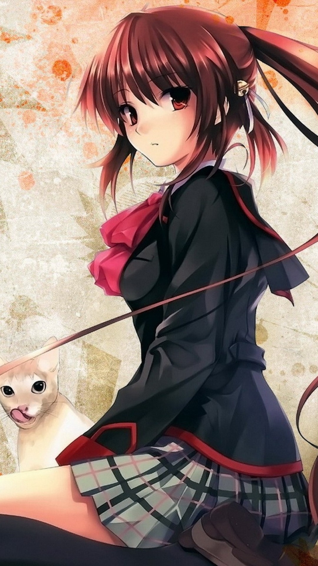 1080x1920  Wallpaper anime, girl, cat, mystery, enchantment