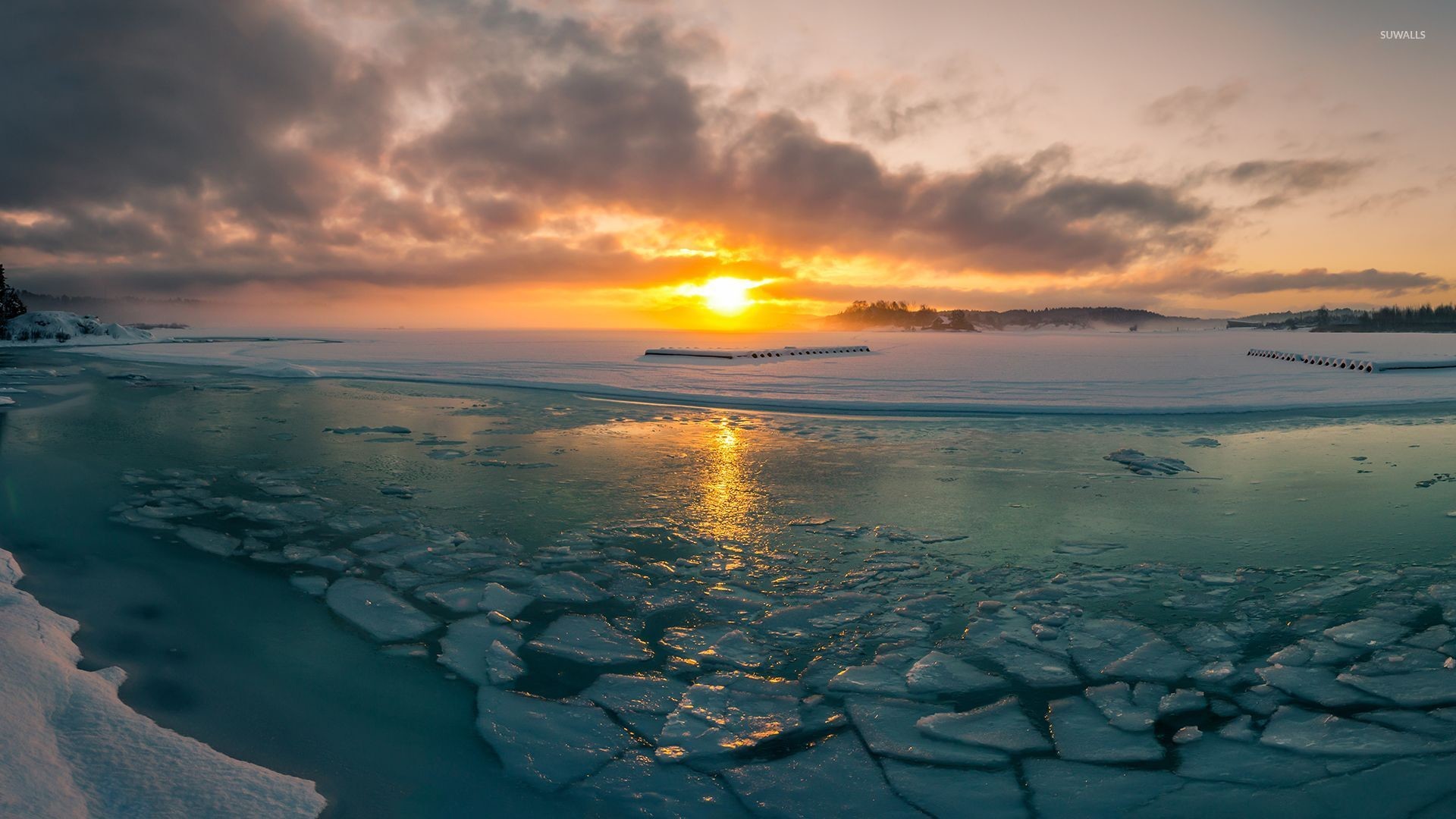 1920x1080 Sunrise at the frozen sea wallpaper