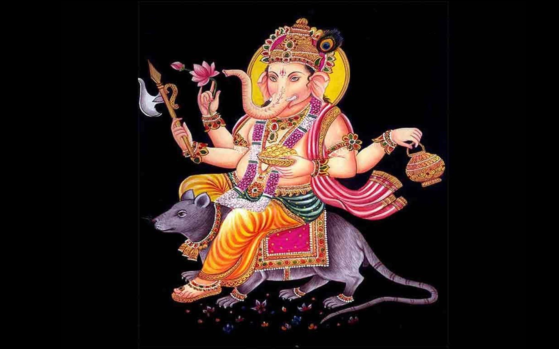 1920x1200 Lord ganesh on the mice black background images