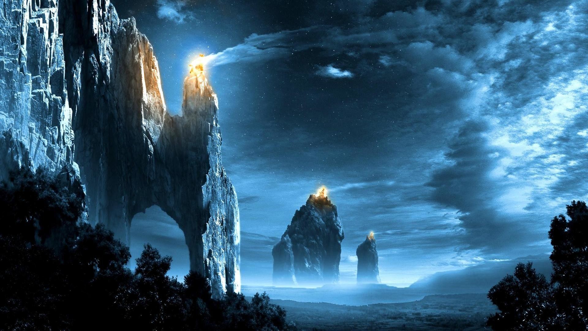 1920x1080 Fantasy art landscapes fire signal lord rings games wallpaper .