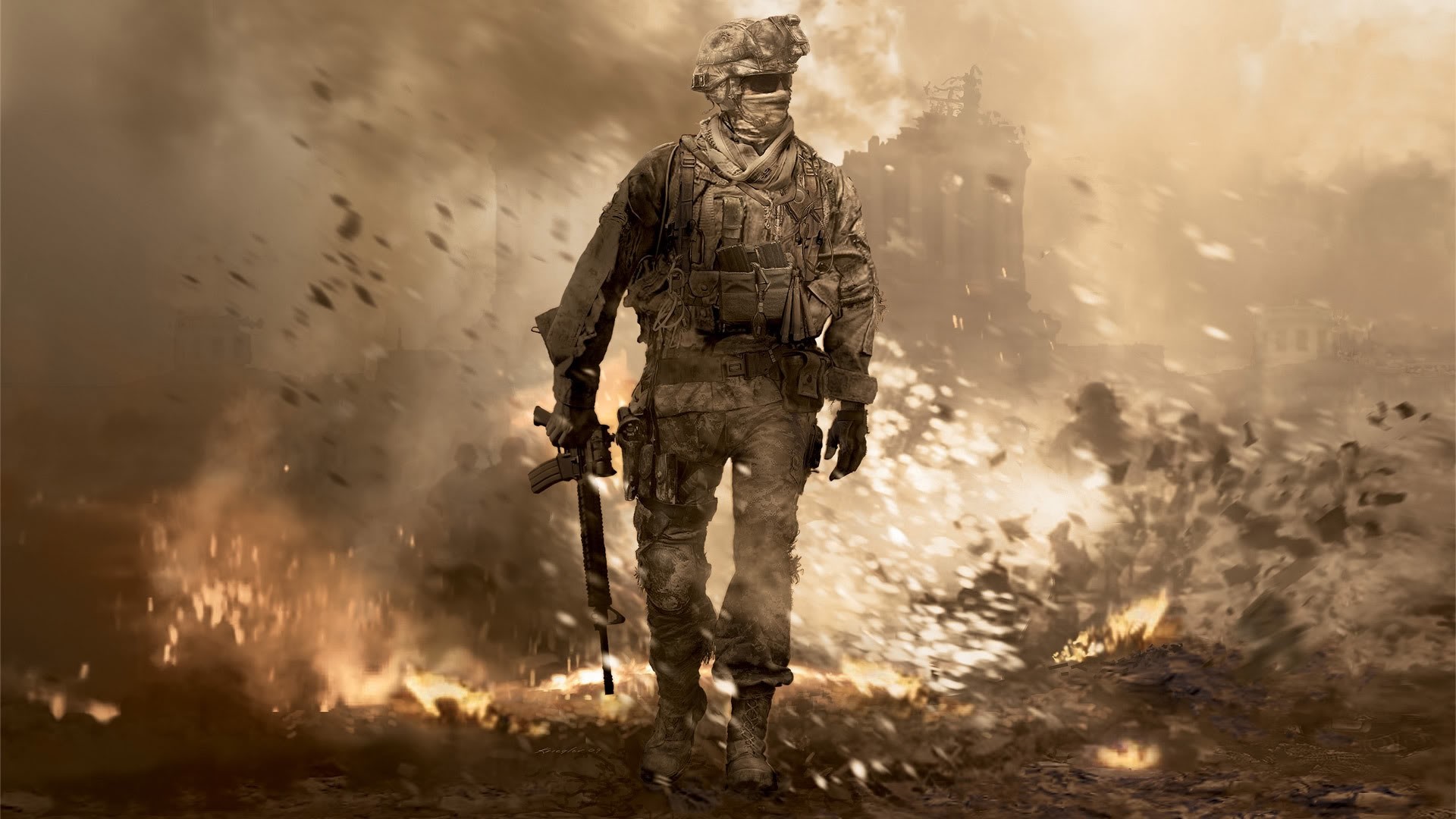 1920x1080  Wallpaper call of duty, soldier, gun, glasses, explosion