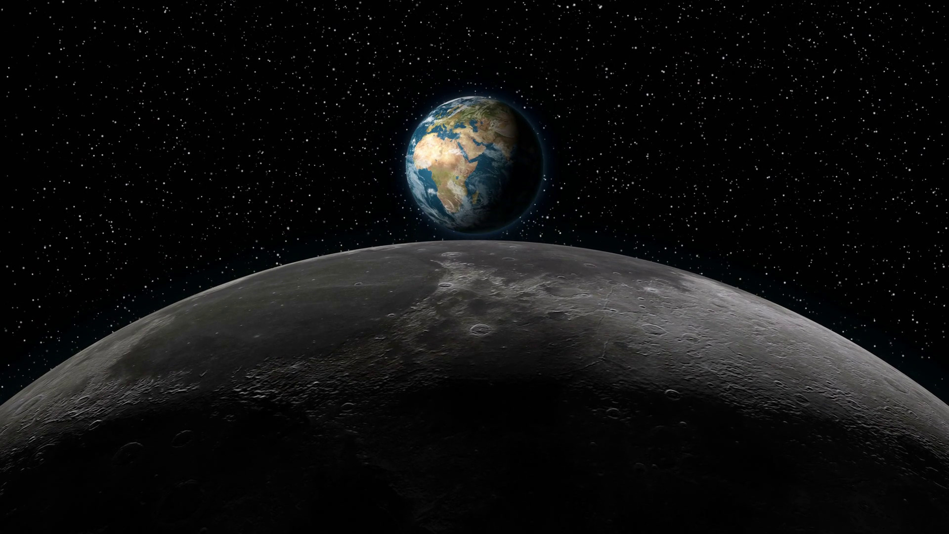 1920x1080 Realistic animation of planet Earth rising over the Moon horizon, with stars  in the background. Elements of this footage are furnished by NASA.