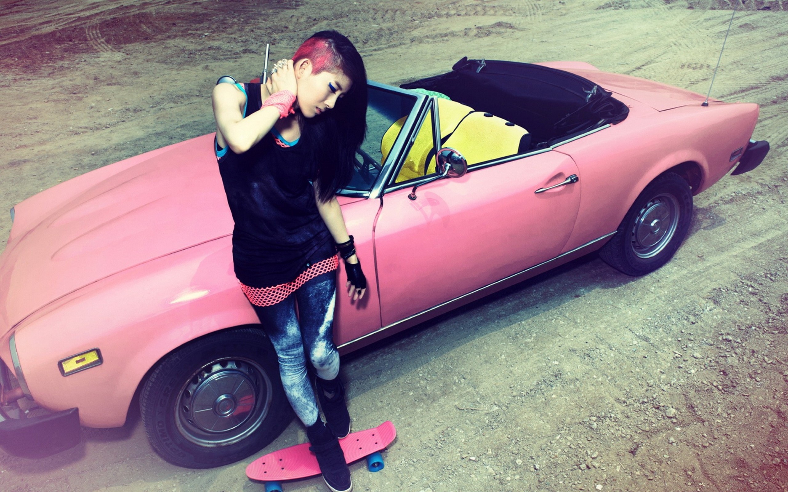 2560x1600 A girl and a pink car, swag wallpapers and images