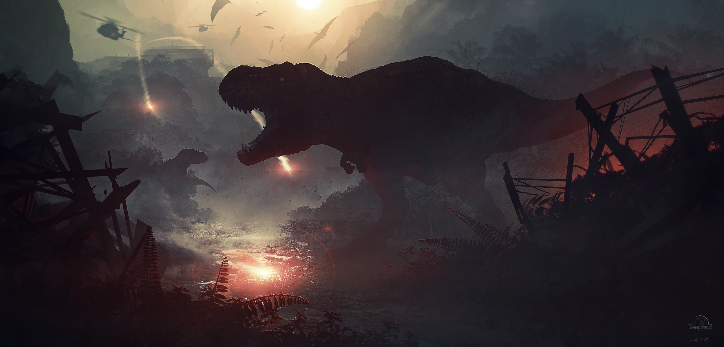 2500x1200 digital Art, Dinosaurs, Apocalyptic, Jurassic World Wallpapers HD / Desktop  and Mobile Backgrounds