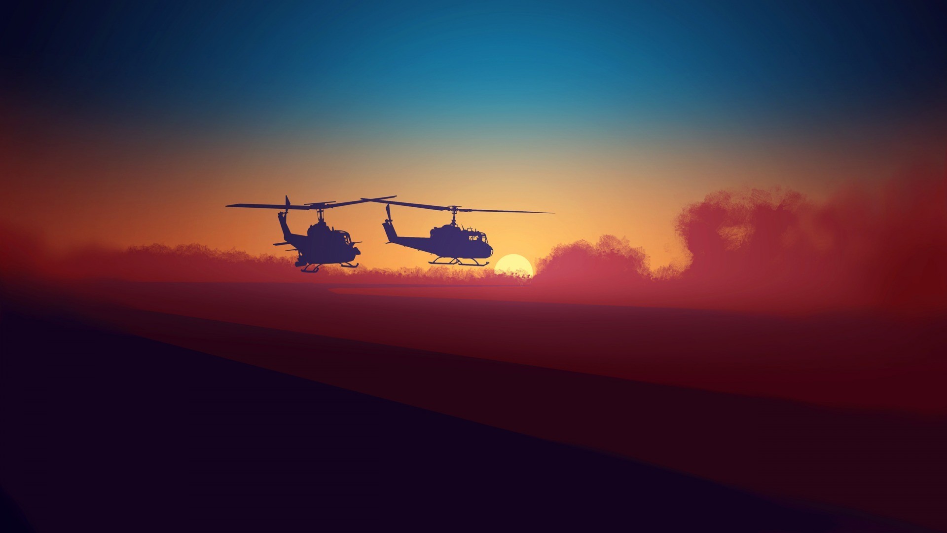 1920x1080 artwork, Helicopters, Colorful, Sunrise, Sand, UH 1, Huey Helicopter  Wallpapers HD / Desktop and Mobile Backgrounds