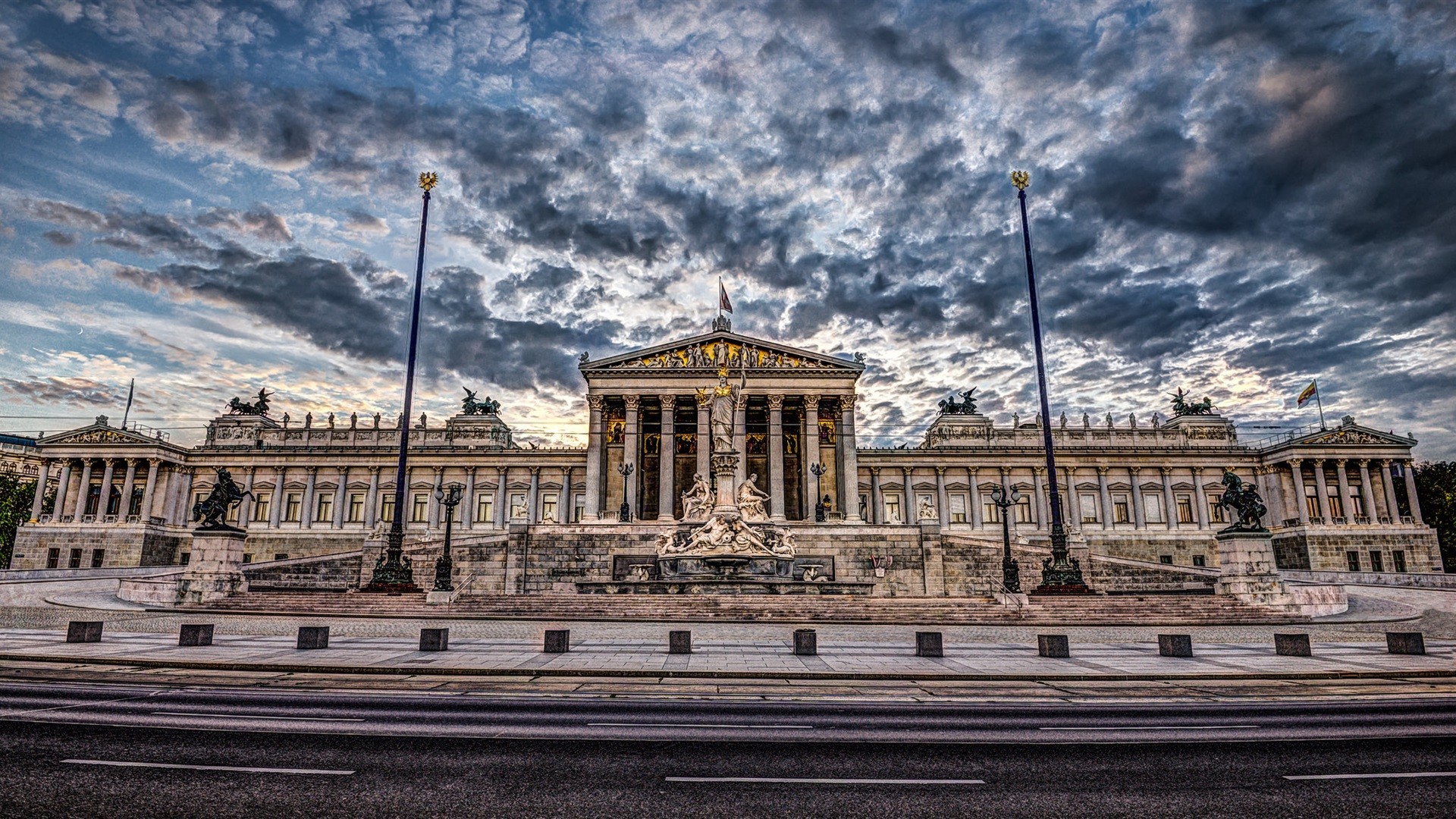 1920x1080 Vienna, Austria, Parliament building, clouds, dusk wallpaper  Full  HD