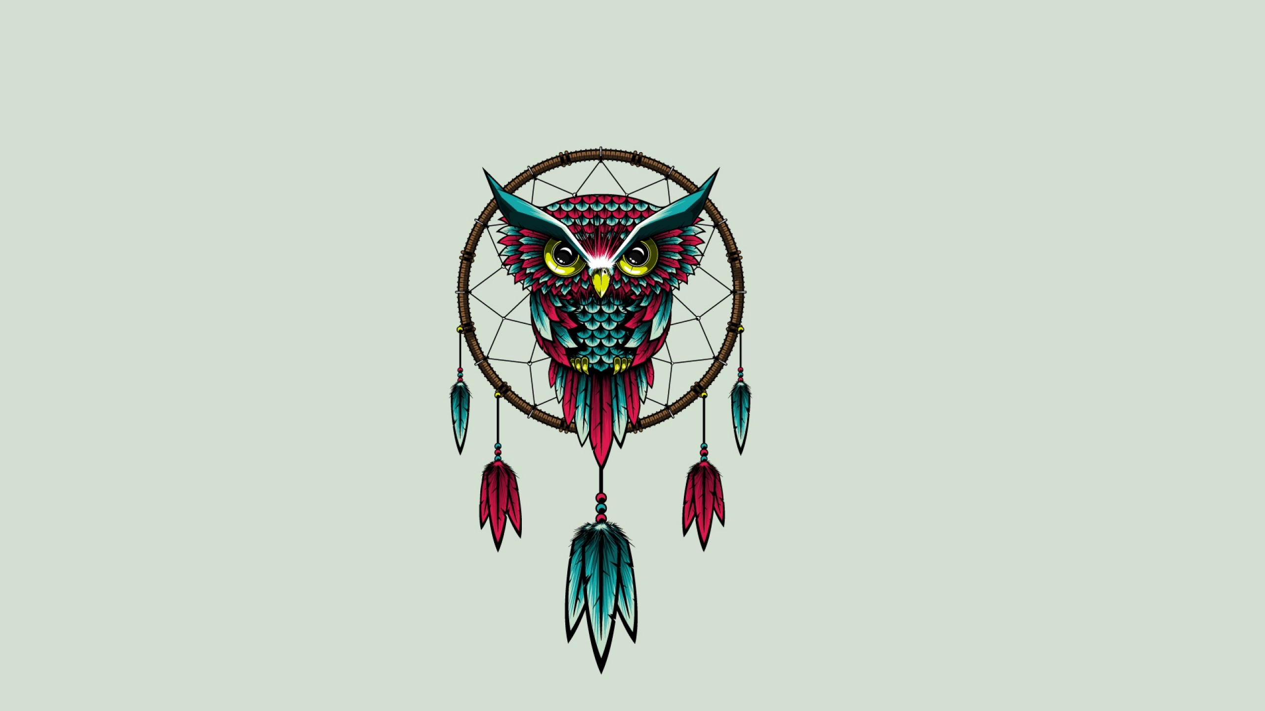 2560x1440 Preview wallpaper owl, bird, dreamcatcher, art 