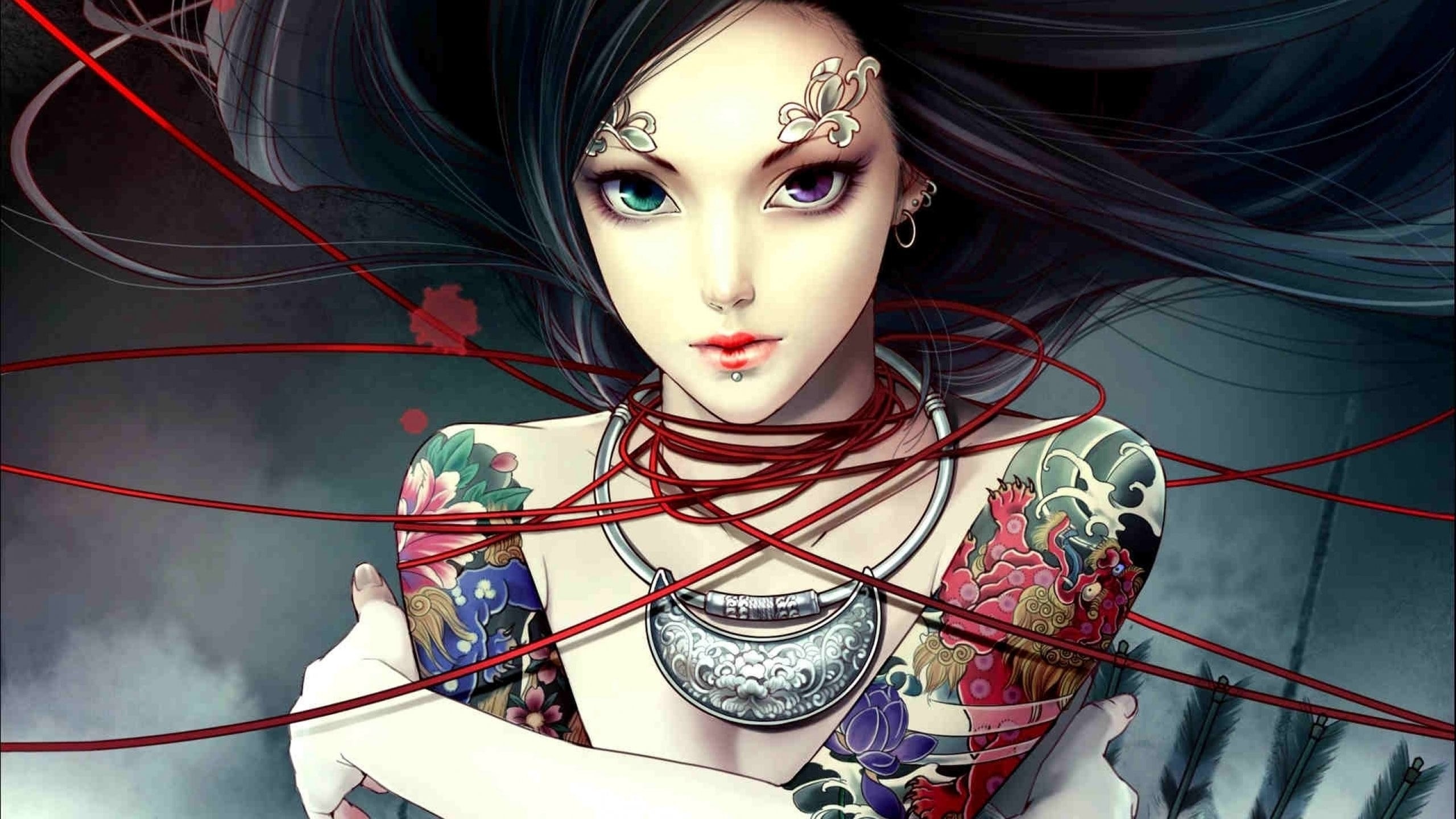 2560x1440 Fantasy girl awesome artwork tattoo wallpaper #1248 CoolWallpapers.site