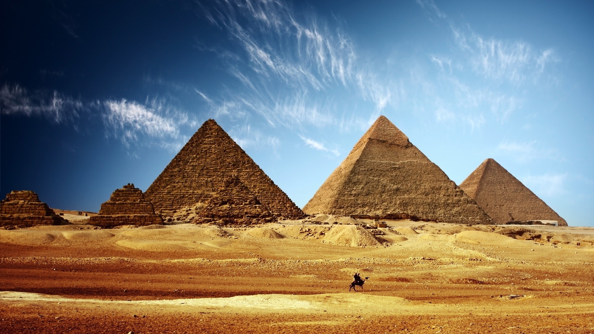 1920x1080 Preview wallpaper pyramids, egypt, sand, desert, camel, sky, heat 