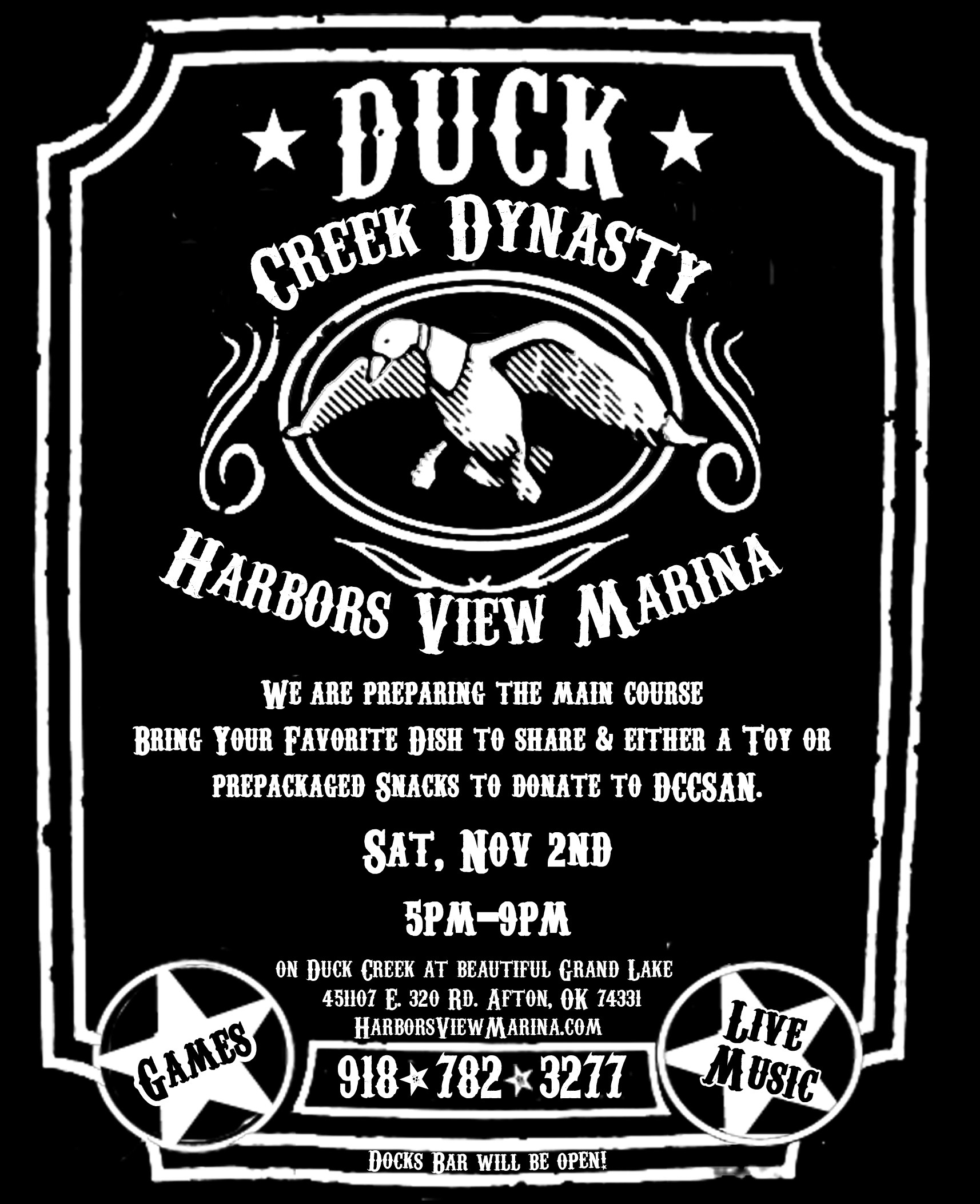 1714x2105 AFTON, OK On opening day of duck hunting season, Harbors View Marina will  be hosting a Duck Creek Dynasty party on Nov. 2nd from 5-9 pm.