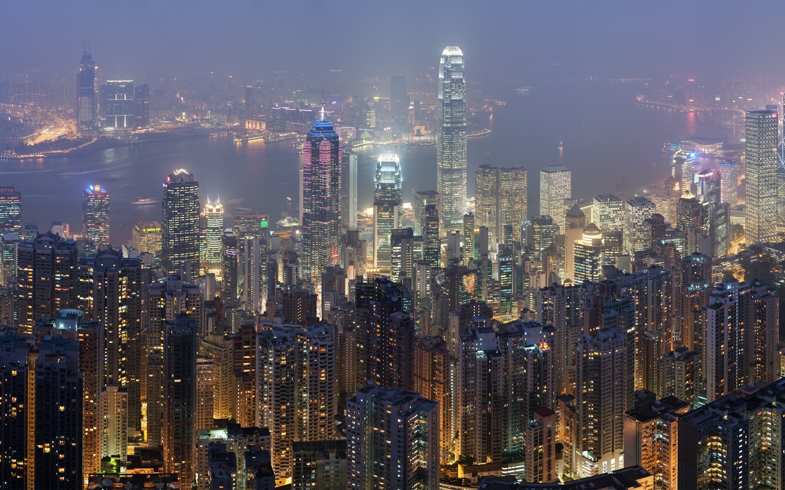 2560x1600 Wallpaper Hong kong, Landscape, Skyscrapers, Top view, Night, Hdr HD,  Picture, Image