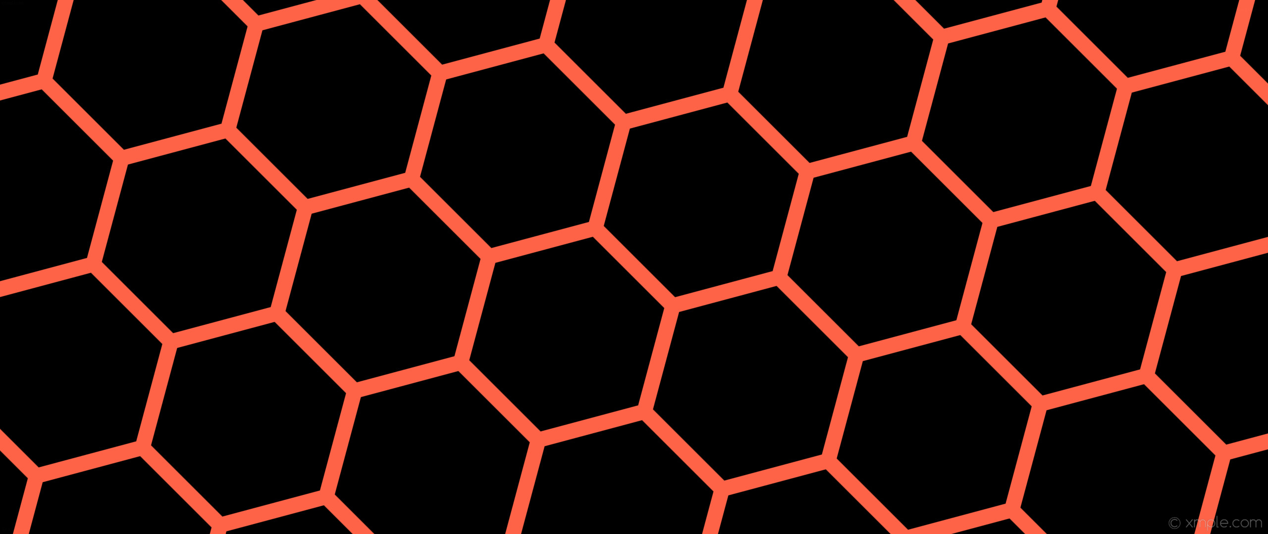 2560x1080 wallpaper beehive black honeycomb orange hexagon tomato #000000 #ff6347  diagonal 45Â° 31px 384px