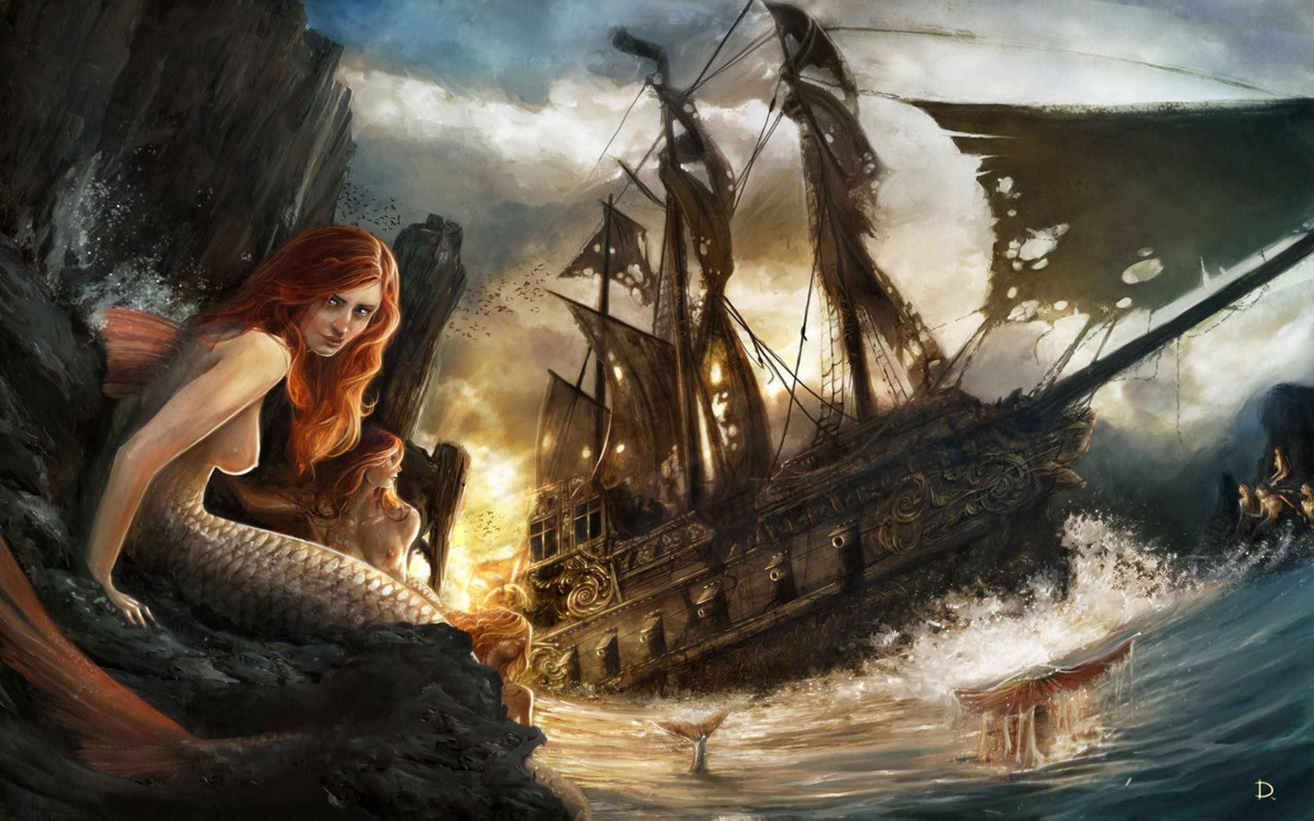 2560x1600 Free Wallpapers - Mermaids And Sinking Ship  wallpaper