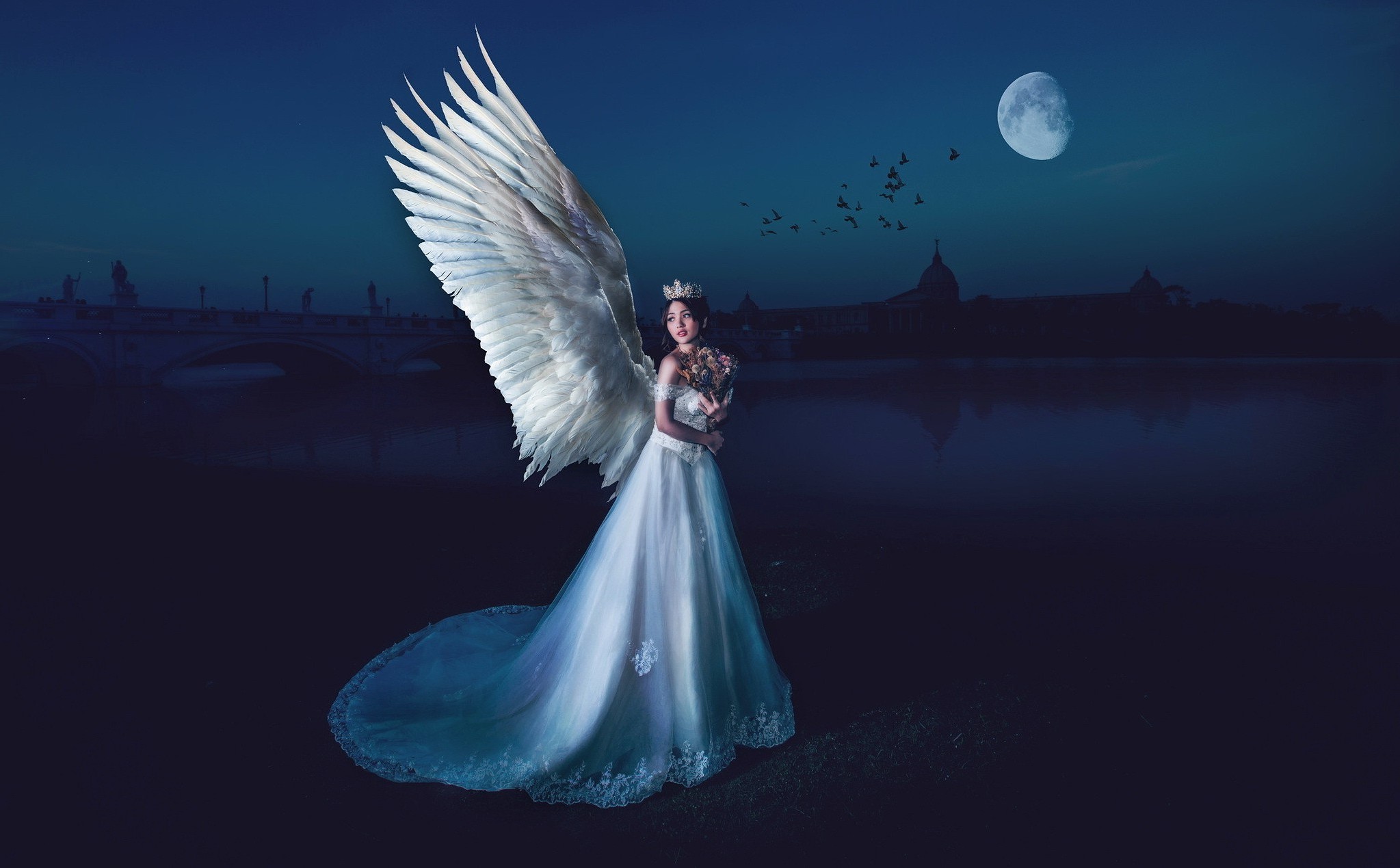 2047x1269 fantasy Art, Night, Angel, Women Wallpapers HD / Desktop and Mobile  Backgrounds