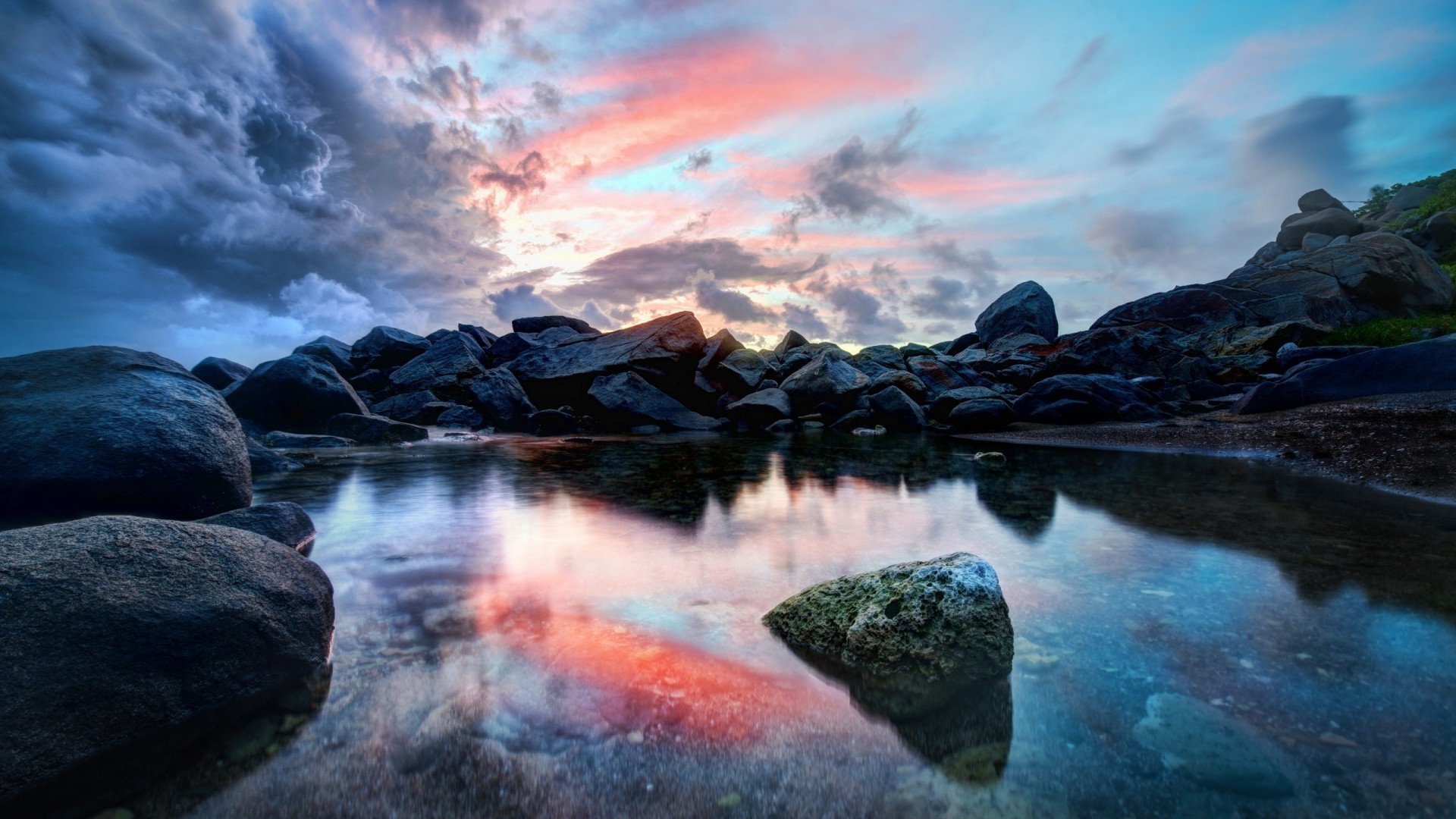1920x1080 pond virgin islands rock landscape clouds sunset water caribbean wallpaper  and background