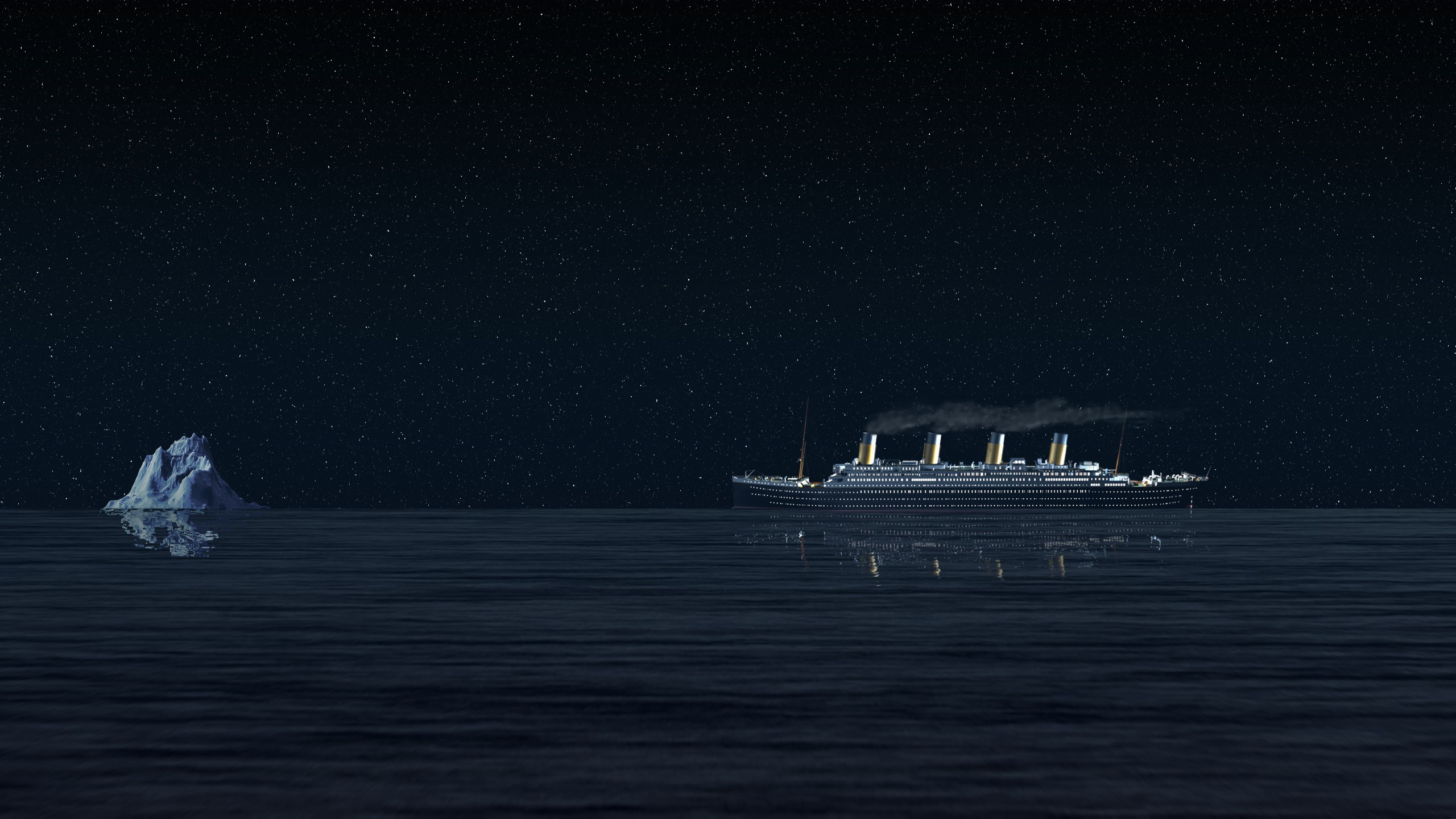 2560x1440 Titanic, Night, Ship, History, Sea, Starry night, Iceberg
