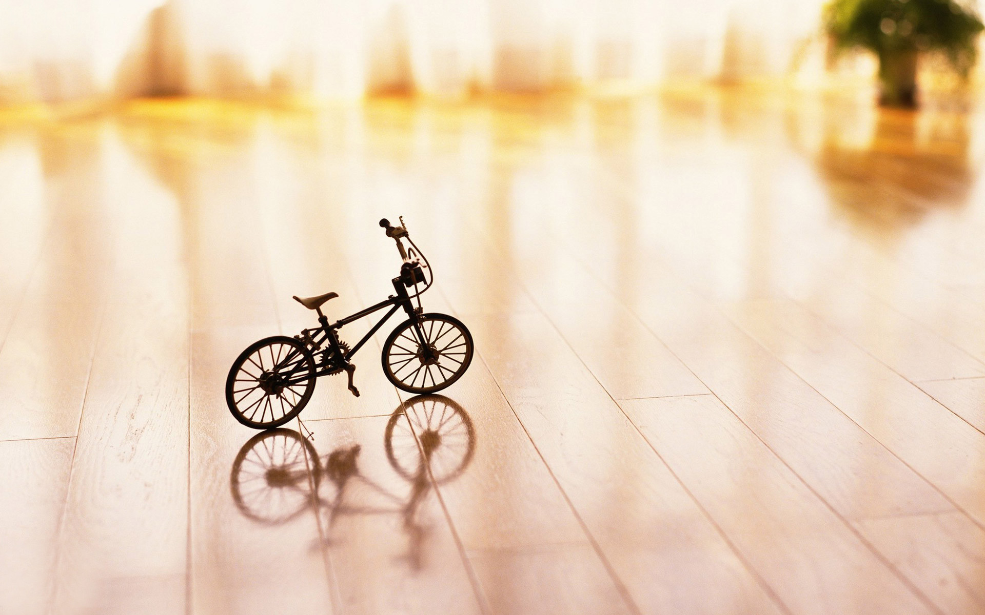 1920x1200 Small bicycle prototype on the wooden ground HD wallpaper
