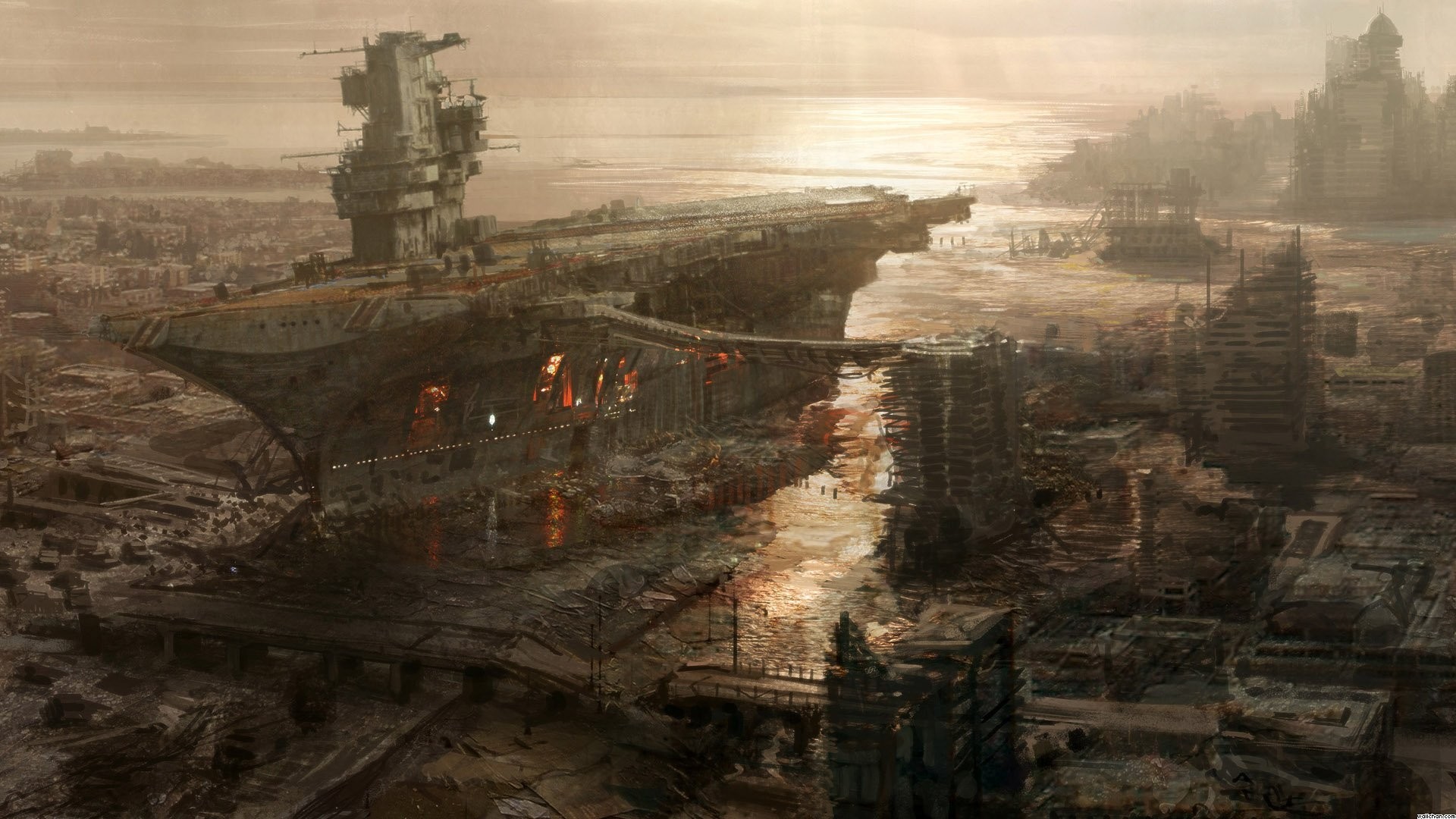 1920x1080 Google Image Result for  http://www.wallchan.com/images/sandbox/1305768331-ship-carrier-fallout-sea-boat- apocalypse-rivet-city-wallpaper.jpg | Pinterest ...