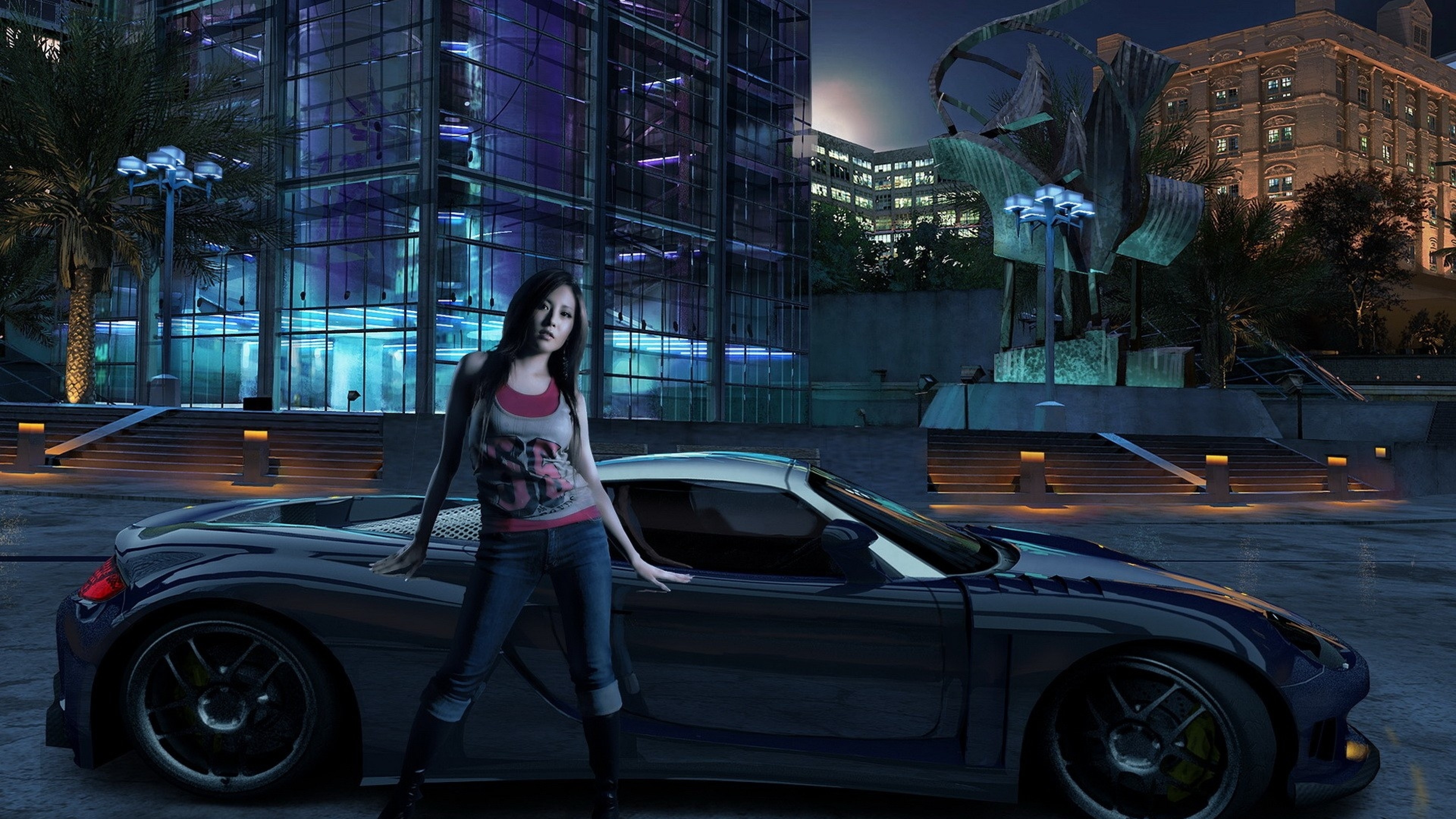 3840x2160 Preview wallpaper nfs, need for speed, girl, car, house, night 