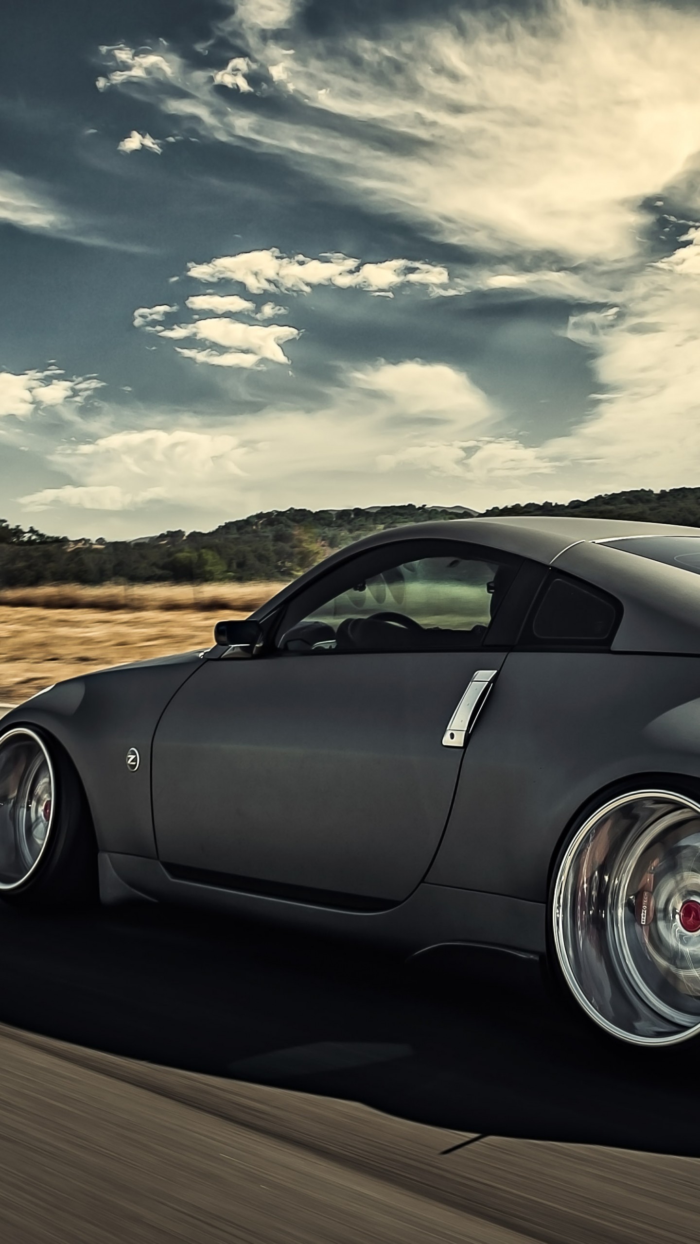 1440x2560  Wallpaper nissan, 350z, stance, movement, speed, side view