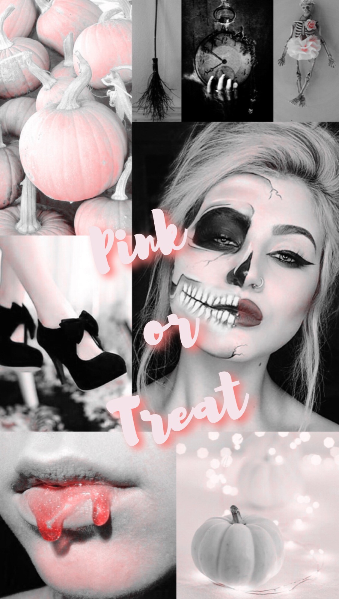 1131x2000 Edit Pink or Treat Pink/White/Black Halloween Wallpaper/Background for Home-