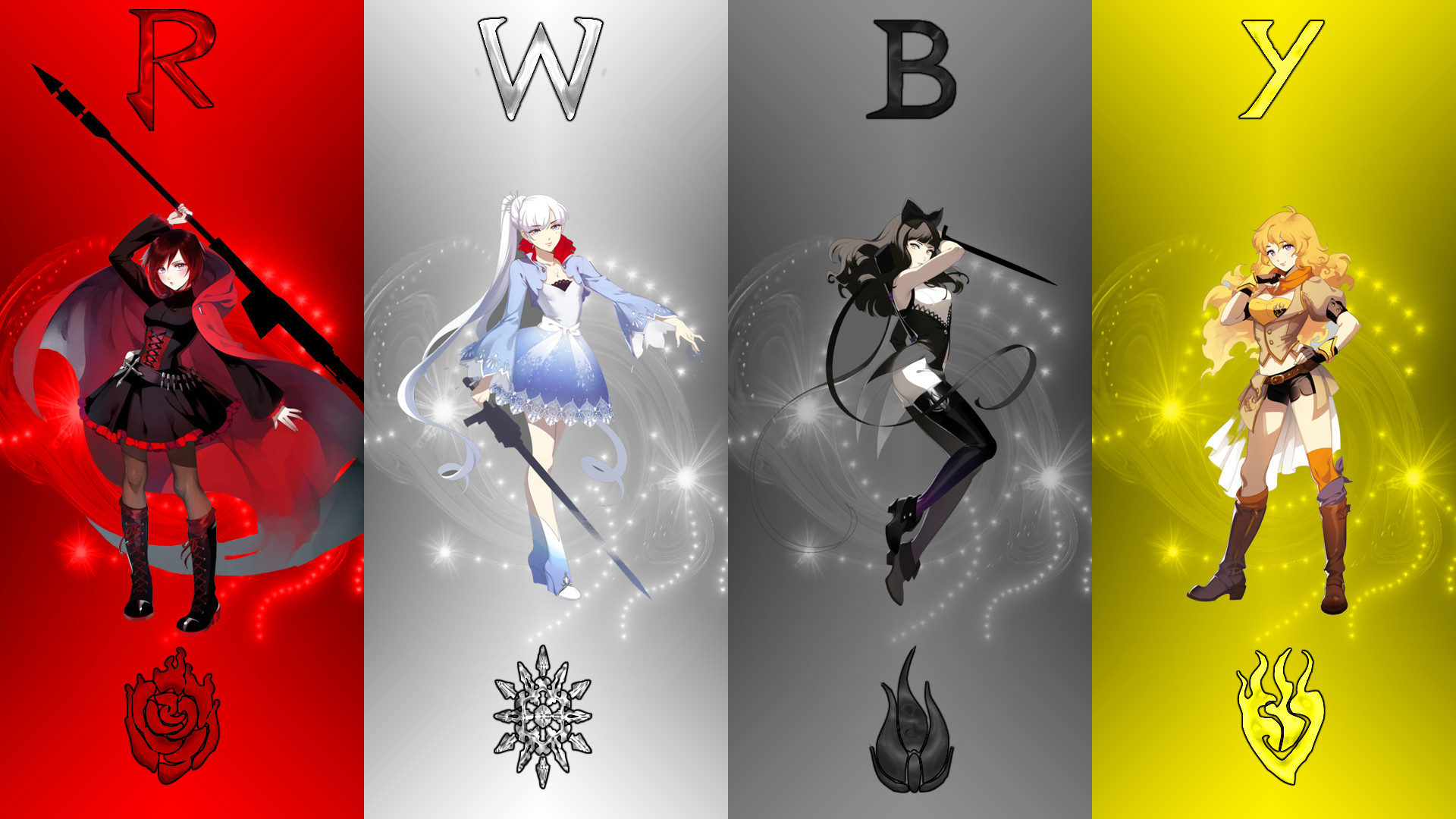 1920x1080 RWBY Ruby Rose Blake Belladonna Yang Xiao Long Weiss Schnee Rooster Teeth  Red Yellow Black White Ice Cartoons ...