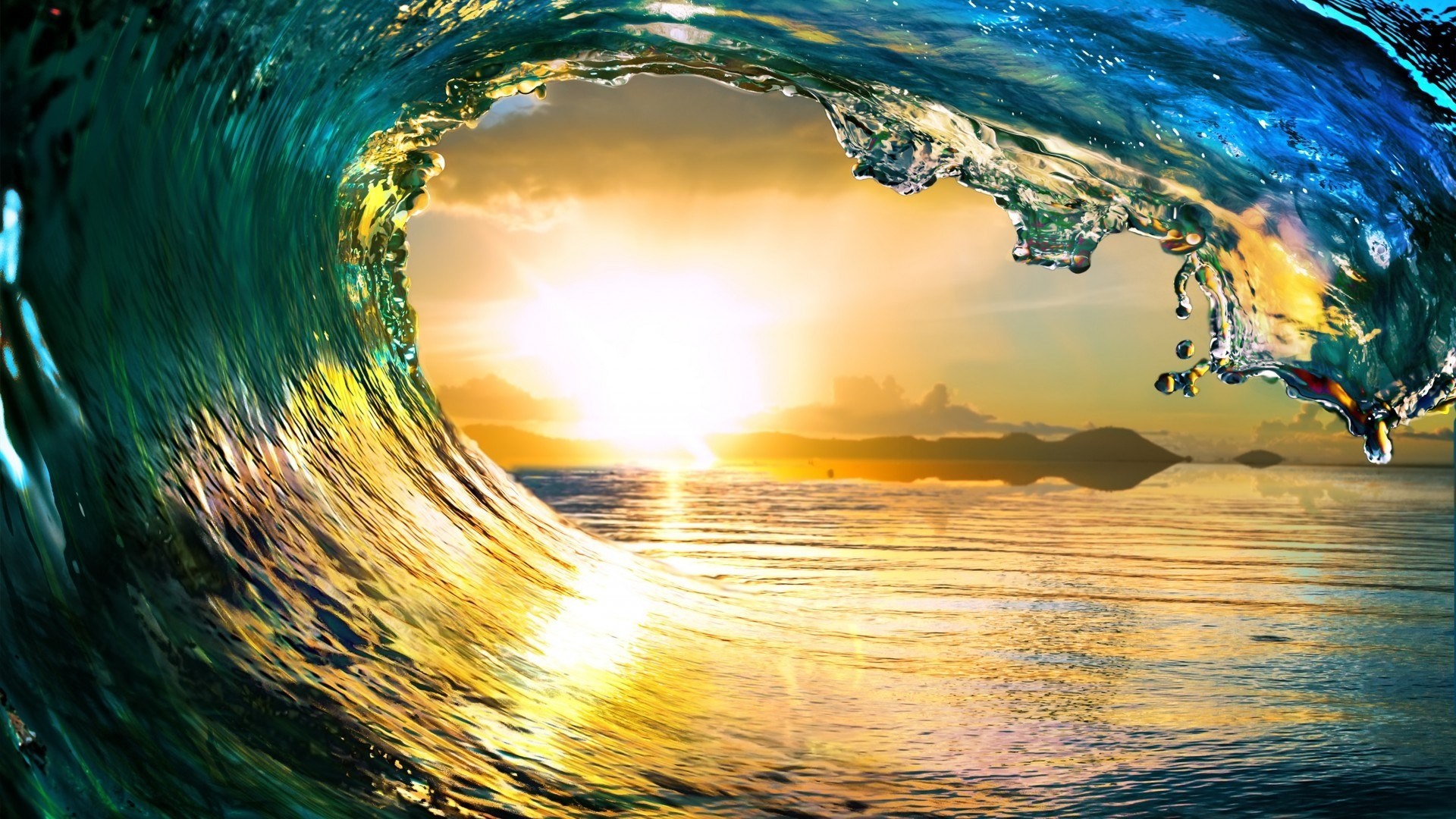 1920x1080 Free Ocean Waves Sunset Nature, computer desktop wallpapers, pictures,  images