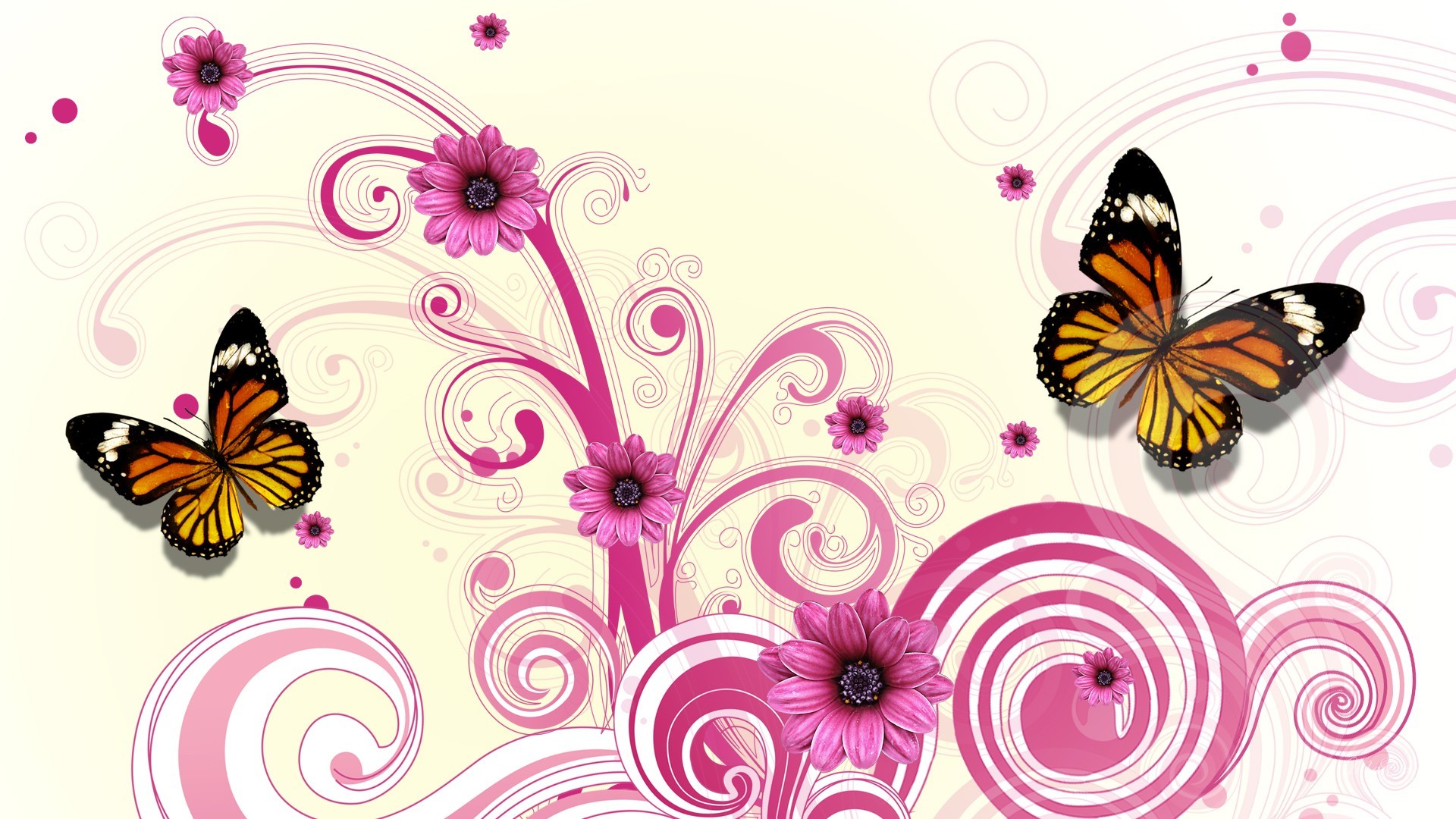 1920x1080 Pink Vector Butterfly Artwork Wallpaper #2864 Wallpaper