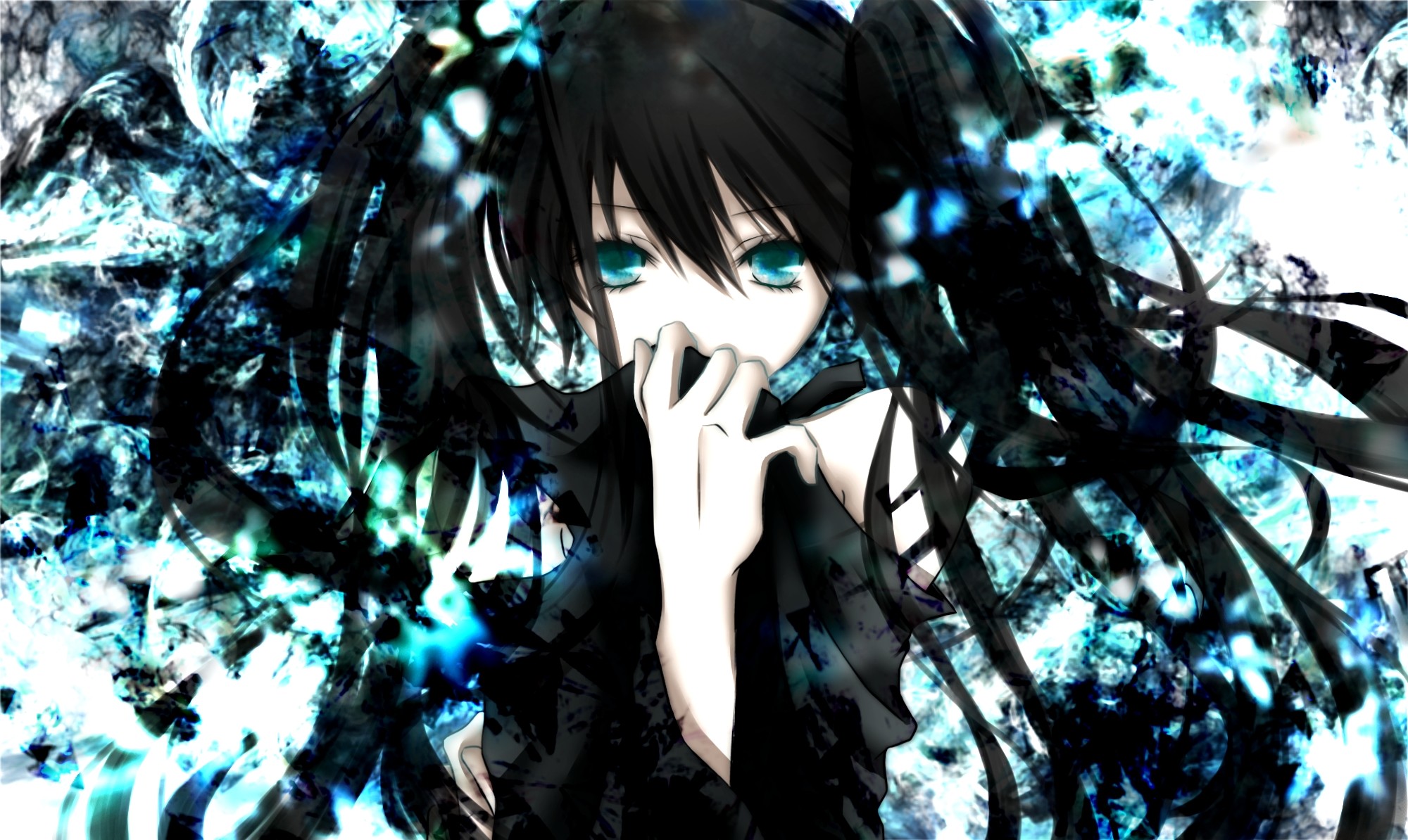 2000x1194 Anime - Black Rock Shooter Anime MÃ¤dchen Black Hair Blau Blue Eyes Long  Hair Wallpaper
