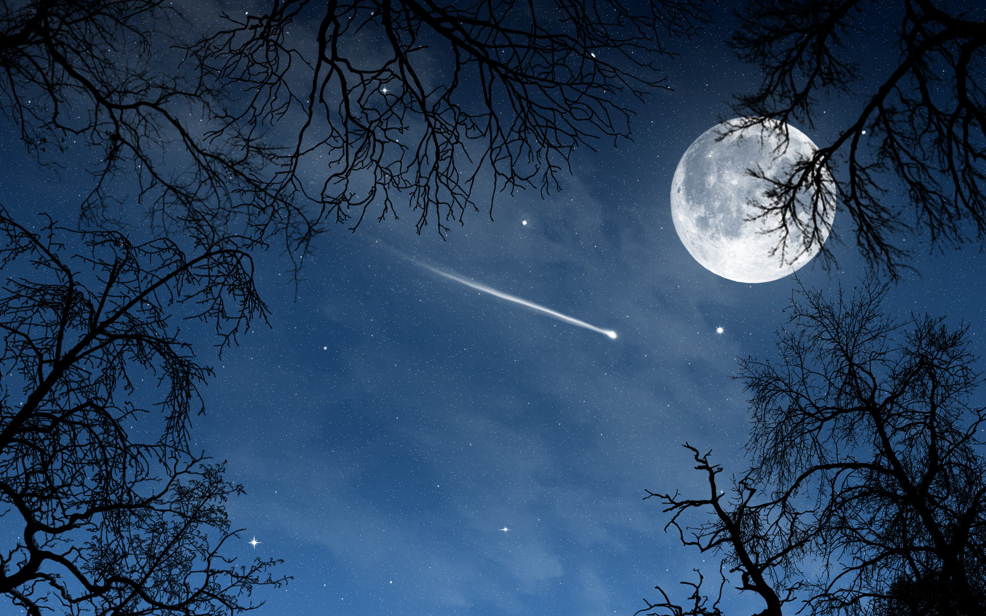 1920x1200 Moon and Stars Wallpaper from Our Universe and More. Beautiful night sky  with full moon, stars and a shooting star.