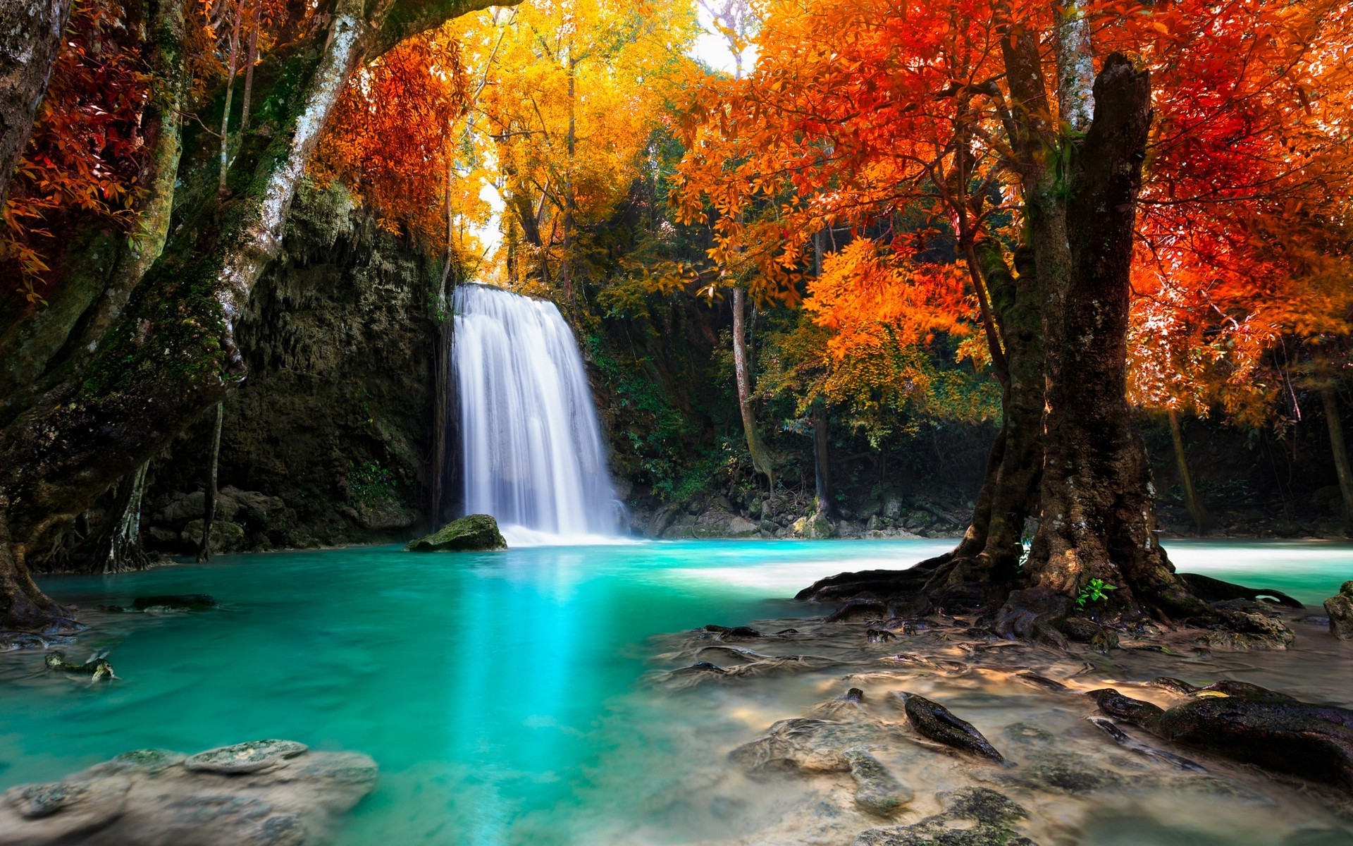 1920x1200 colorful, Trees, Waterfall, Nature, Tropical, Forest, Fall, Landscape,  Thailand, Water Wallpapers HD / Desktop and Mobile Backgrounds