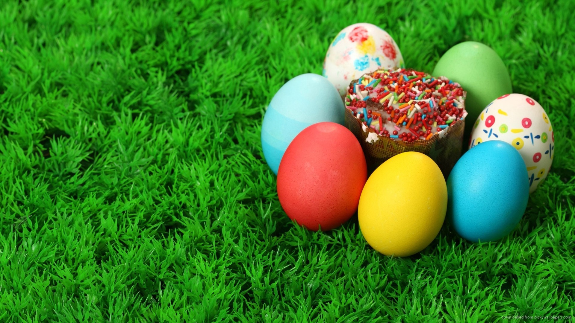 1920x1080 Easter eggs on artificial grass for 