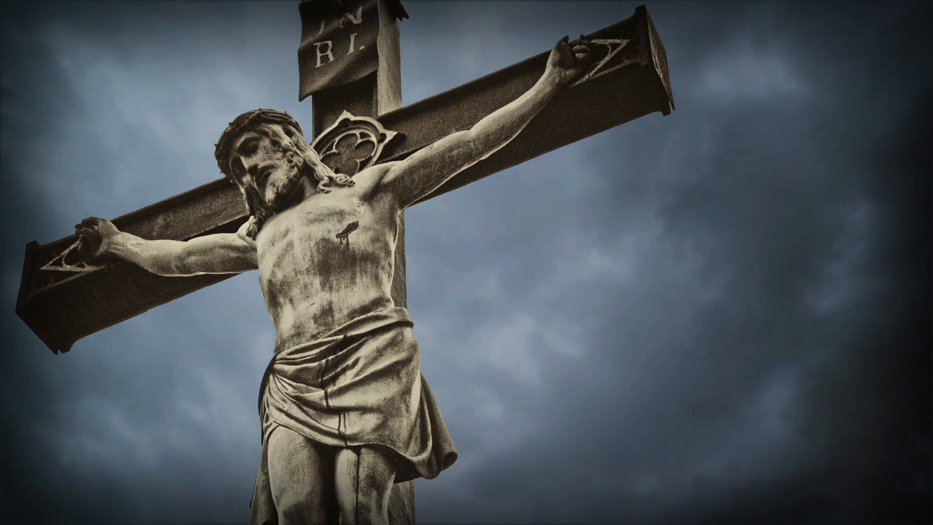 1920x1080 Crucifixion. Christian cross with Jesus Christ statue over stormy clouds  time lapse. Stock Video Footage - VideoBlocks