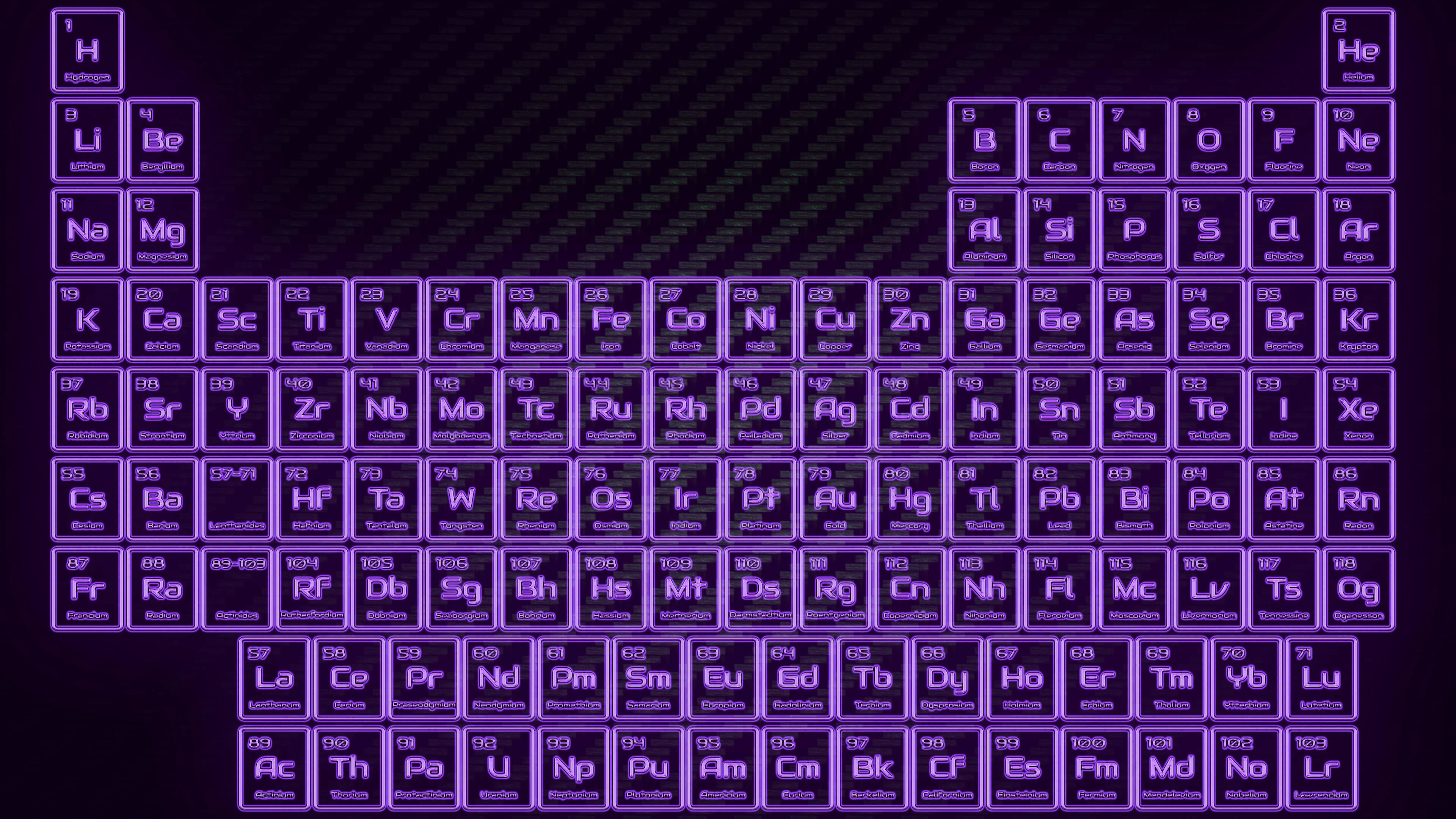 3840x2160 Purple Neon Glowing Tube Periodic Table Wallpaper