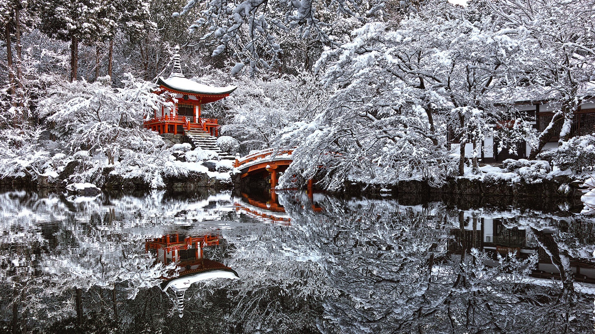 1920x1080 Japan, Temple, Snow, Winter, Reflection, Pond, Kyoto Wallpapers HD /  Desktop and Mobile Backgrounds