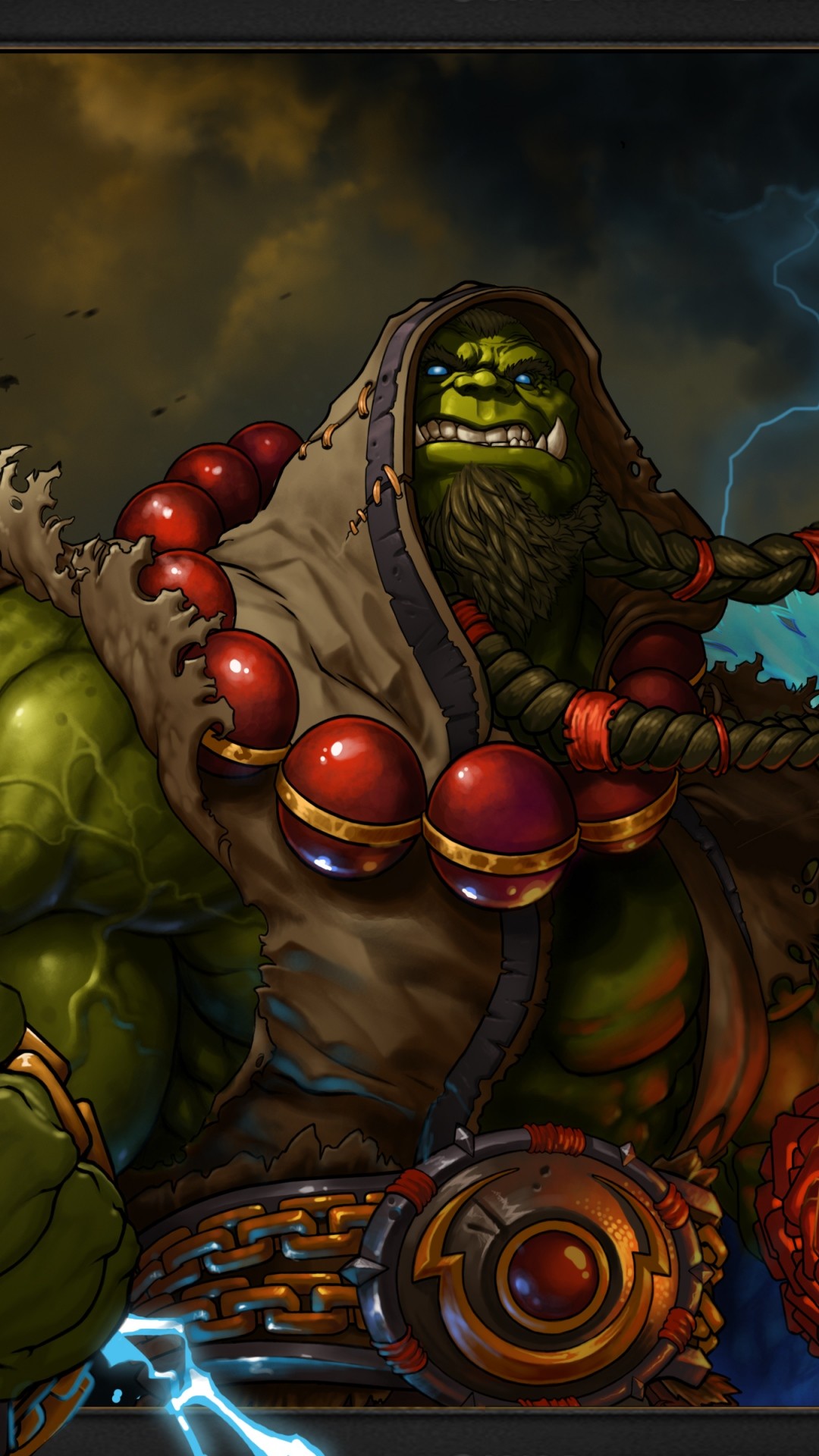 1080x1920 Preview wallpaper world of warcraft, shaman, thrall, blizzard, lightning,  orc 