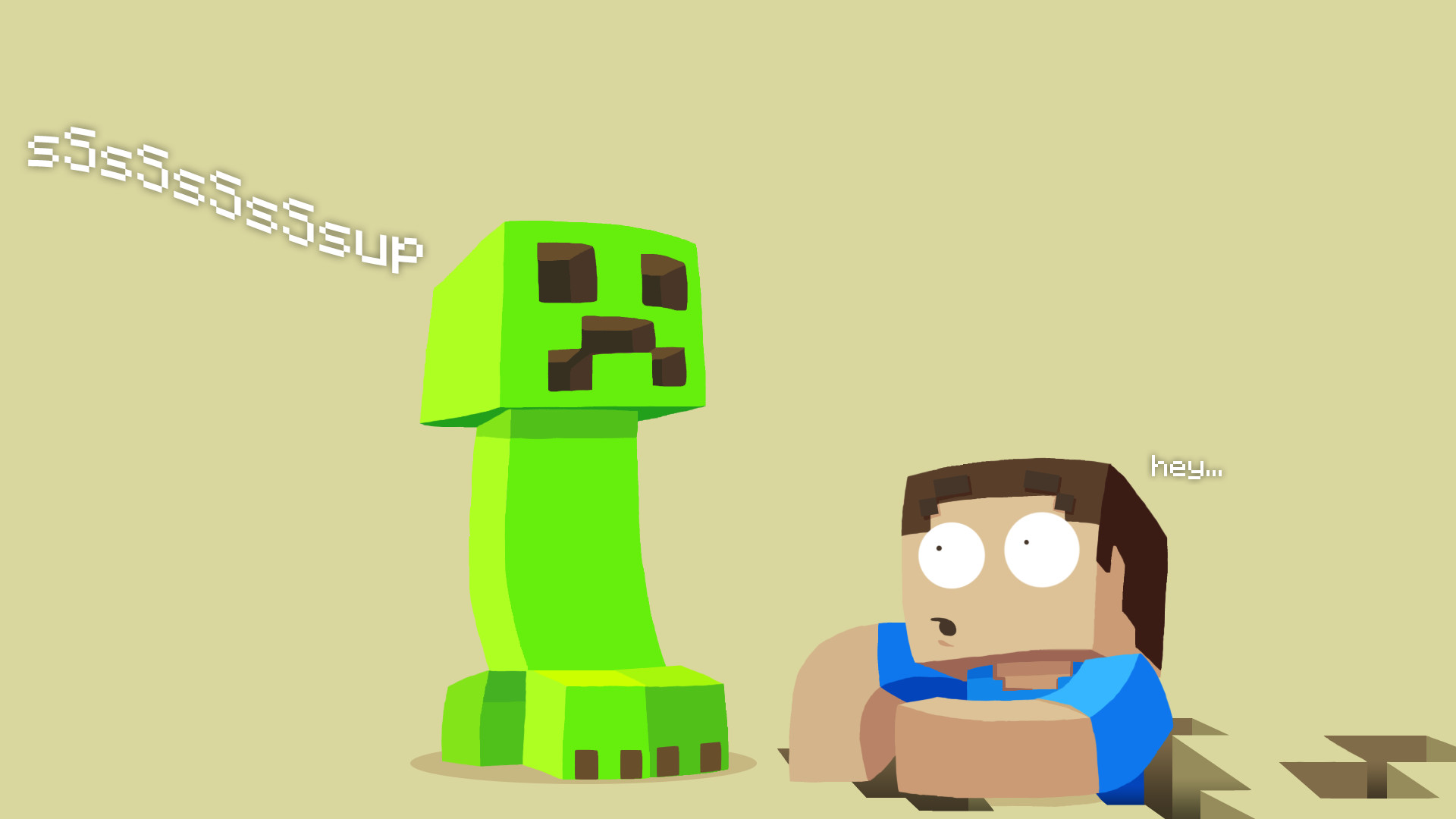 1920x1080 Flat Minecraft Wallpaper with a Creeper and Steve