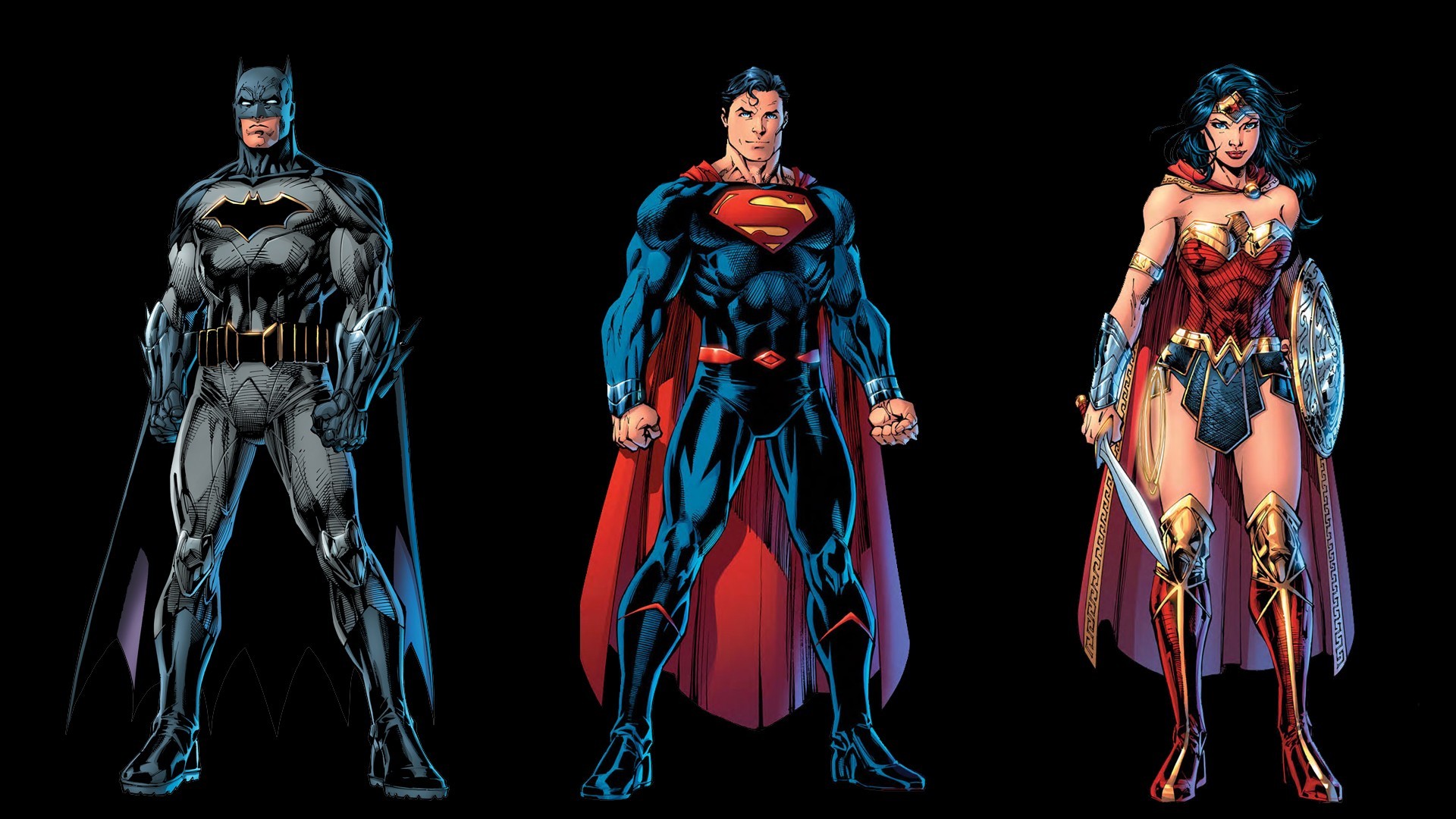 1920x1080 General  Superman Wonder Woman Batman DC Comics Rebirth Trinity  black background