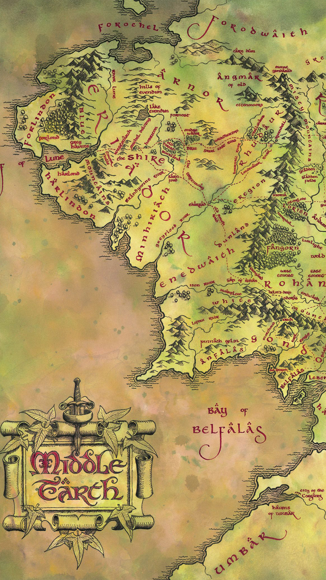 1080x1920 Middle-earth map - The Lord of the Rings Wallpaper
