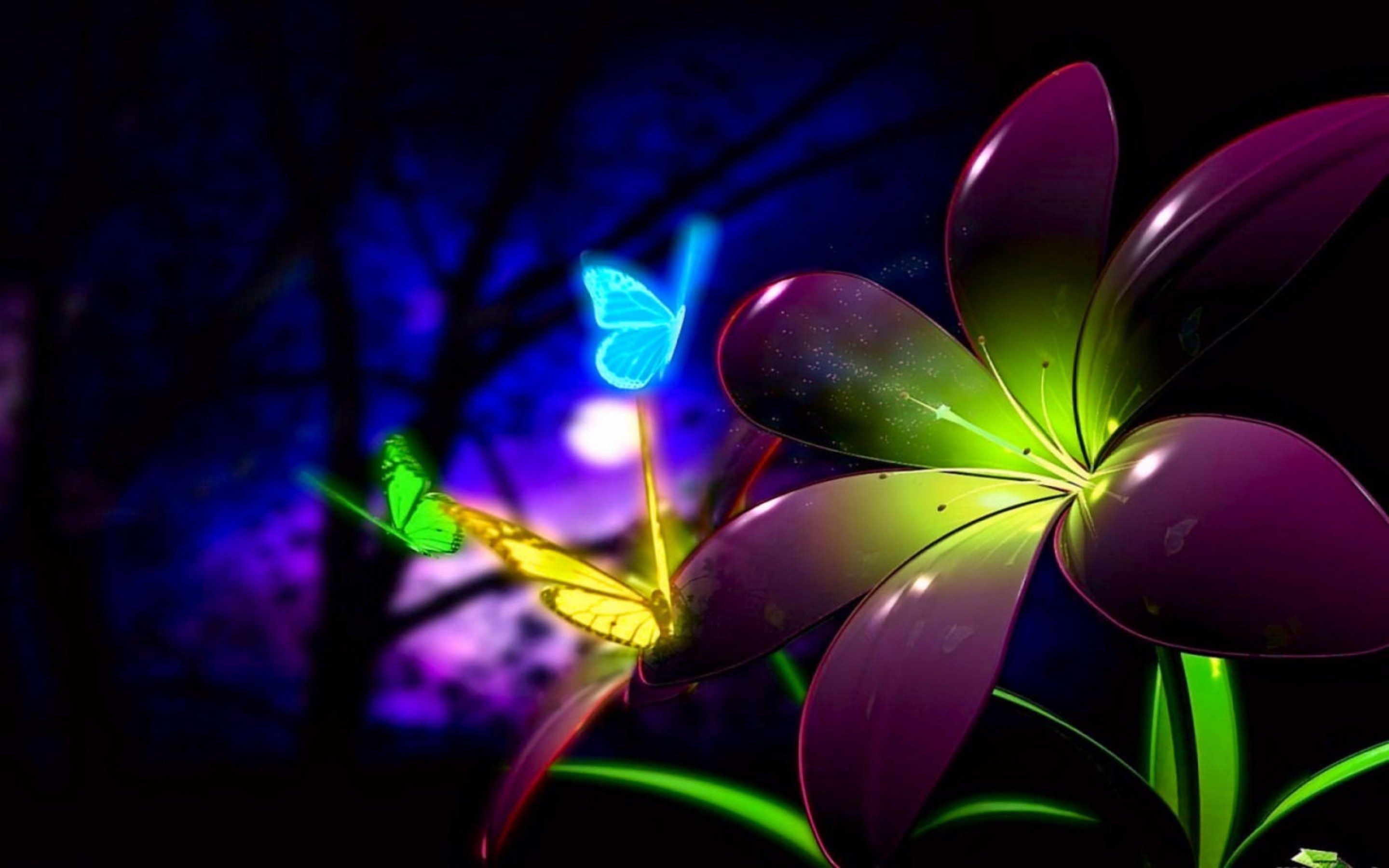 2880x1800 Nice Animated 3D Flower And Butterfly Wallpaper Desktop.